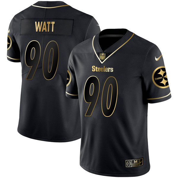Men's Pittsburgh Steelers Black Gold - All Stitched T. J. Watt Jersey - All Stitched