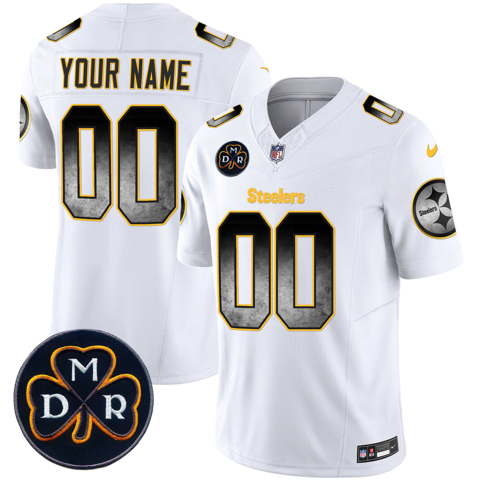 Men's Pittsburgh Steelers DMR Patch Arch Smoke Vapor Limited Custom White Jersey - All Stitched