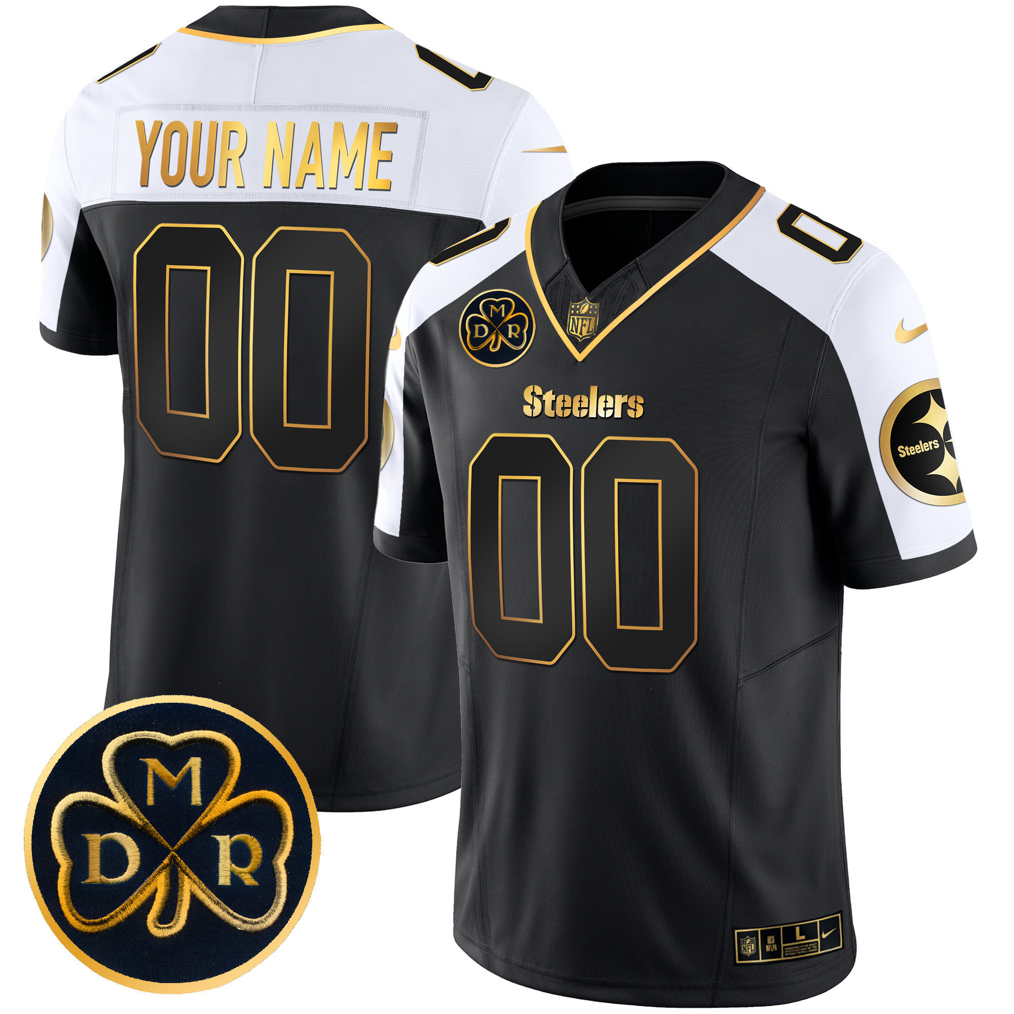 Men's Pittsburgh Steelers DMR Patch Gold Vapor Limited Custom Alternate Jersey - All Stitched