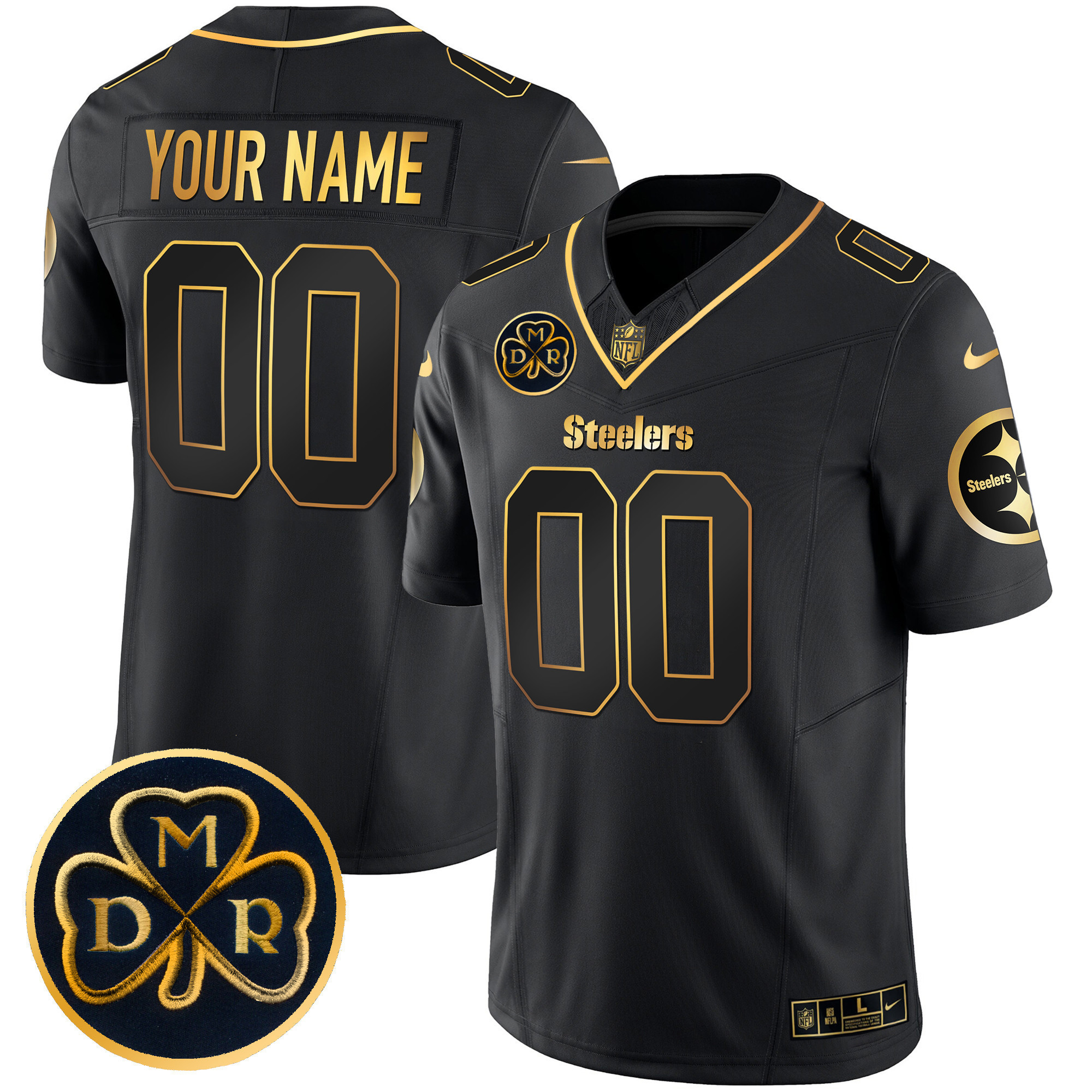 Men's Pittsburgh Steelers DMR Patch Gold Vapor Limited Custom Black Gold Jersey - All Stitched