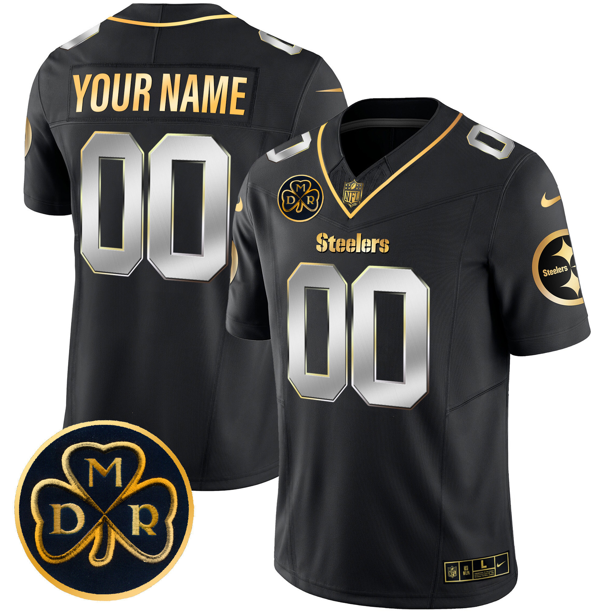 Men's Pittsburgh Steelers DMR Patch Gold Vapor Limited Custom Black Limited Jersey - All Stitched