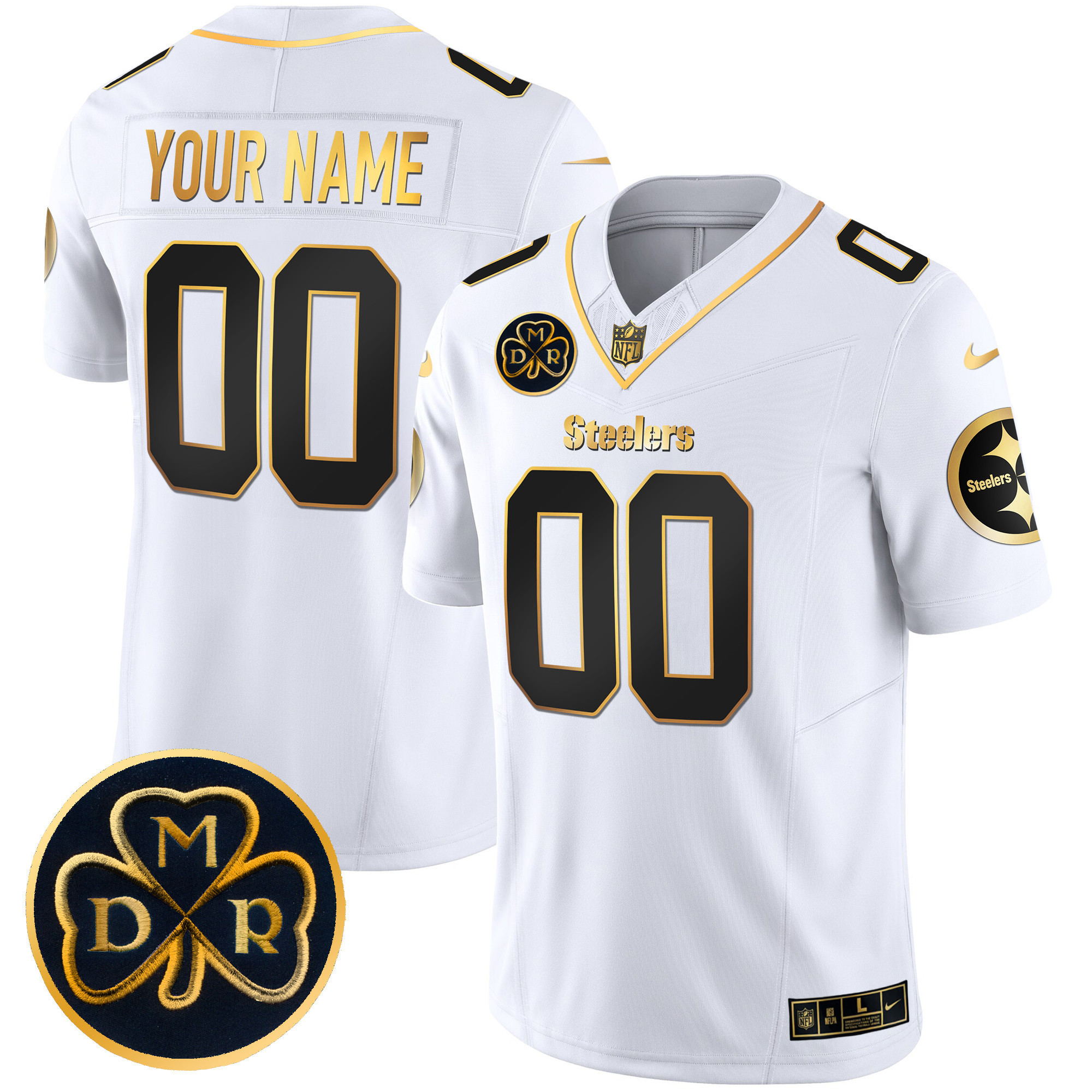 Men's Pittsburgh Steelers DMR Patch Gold Vapor Limited Custom White Gold Jersey - All Stitched