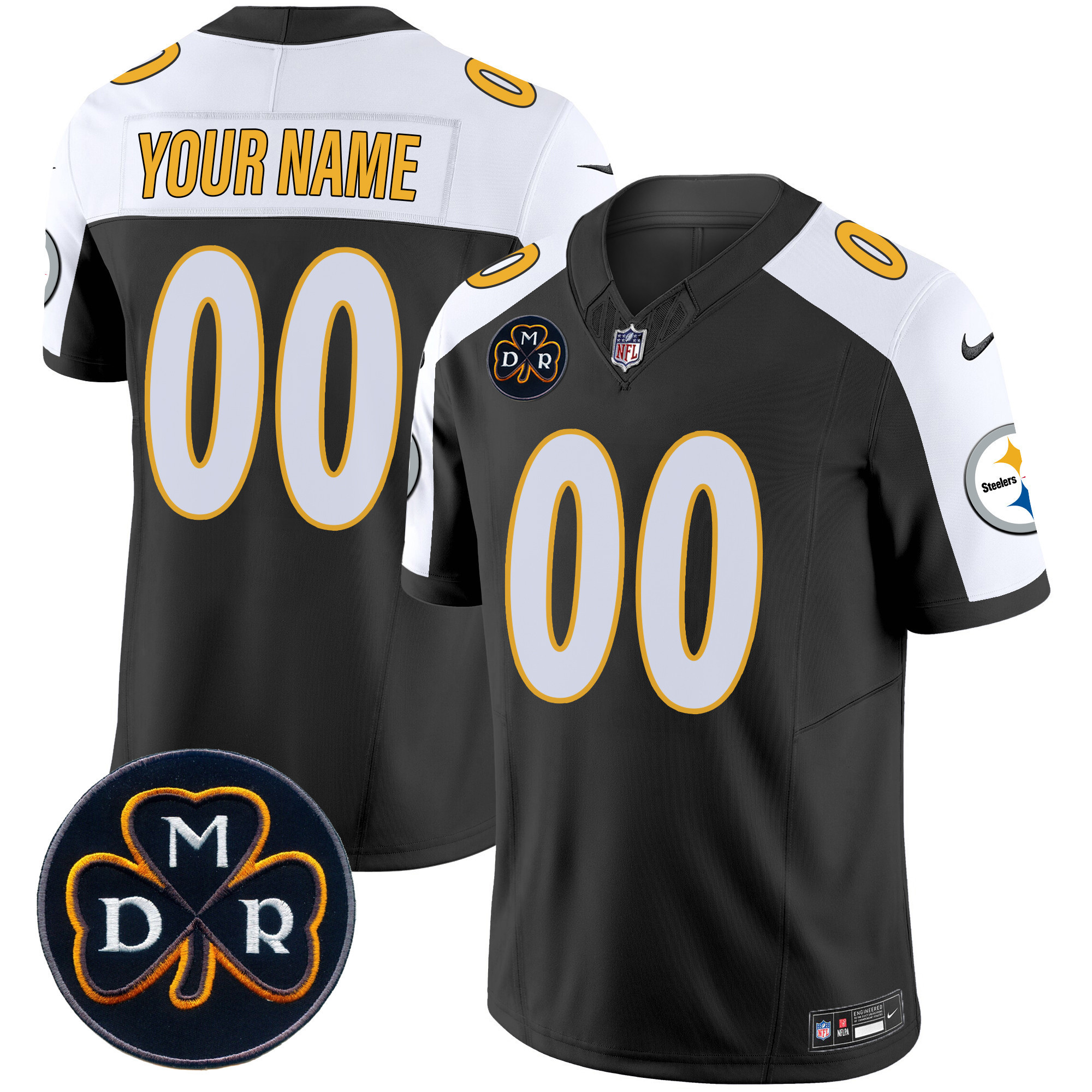 Men's Pittsburgh Steelers DMR Patch Vapor Limited Custom Black Alternate Jersey - All Stitched