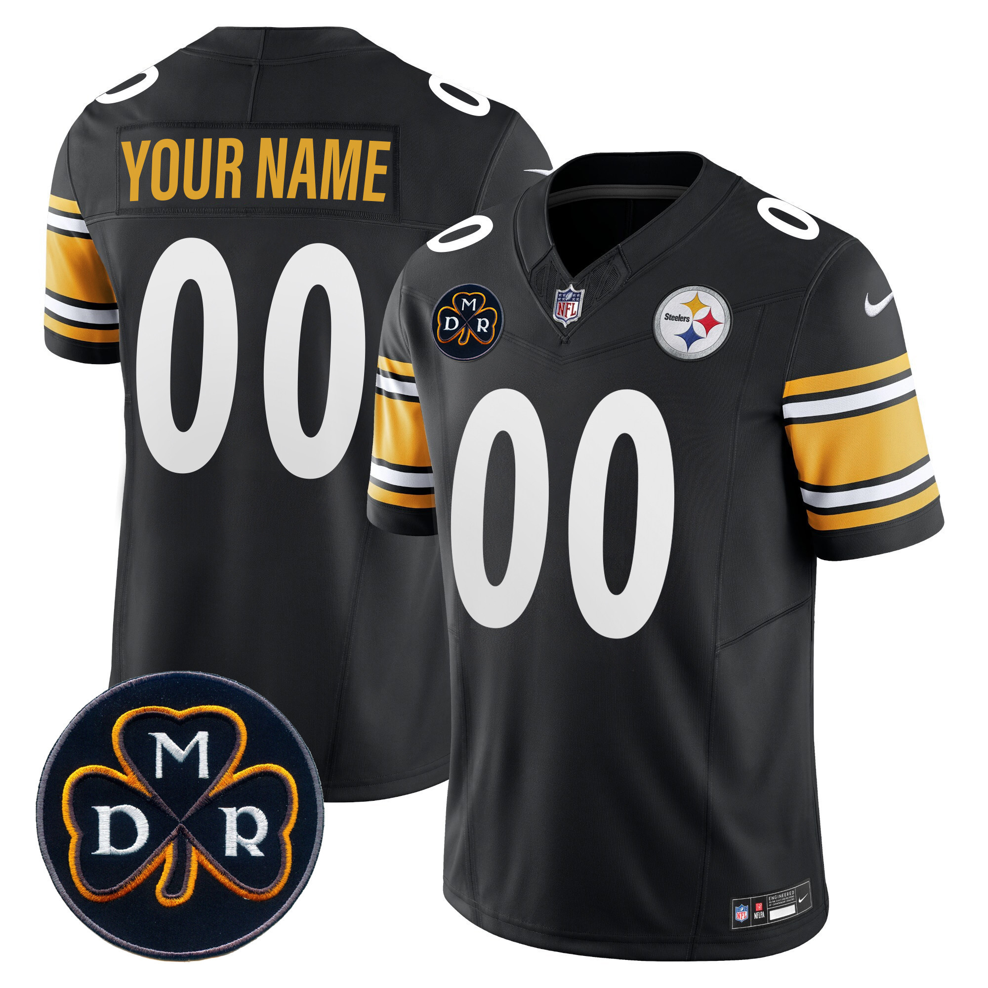Men's Pittsburgh Steelers DMR Patch Vapor Limited Custom Black Jersey - All Stitched