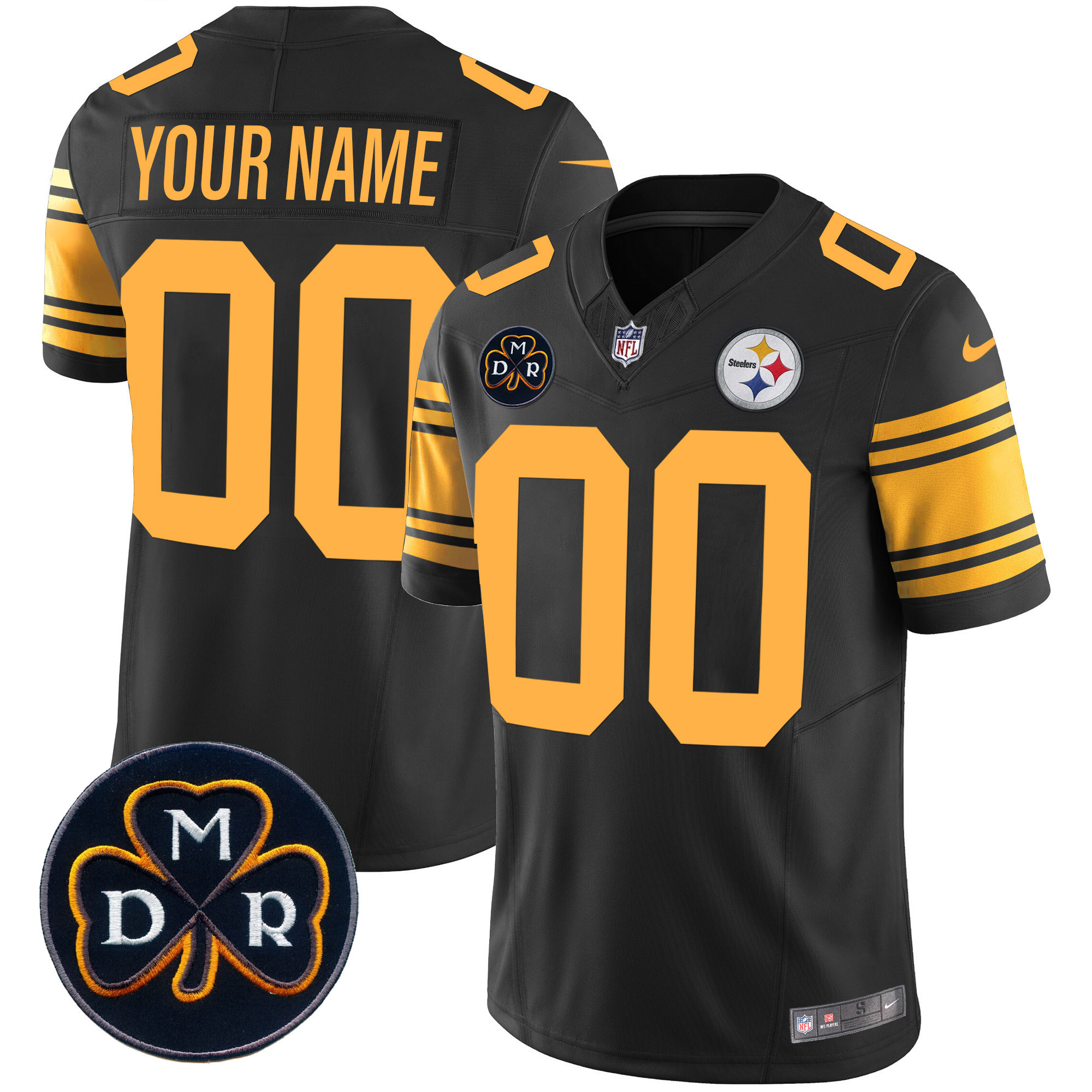 Men's Pittsburgh Steelers DMR Patch Vapor Limited Custom Color Rush Jersey - All Stitched