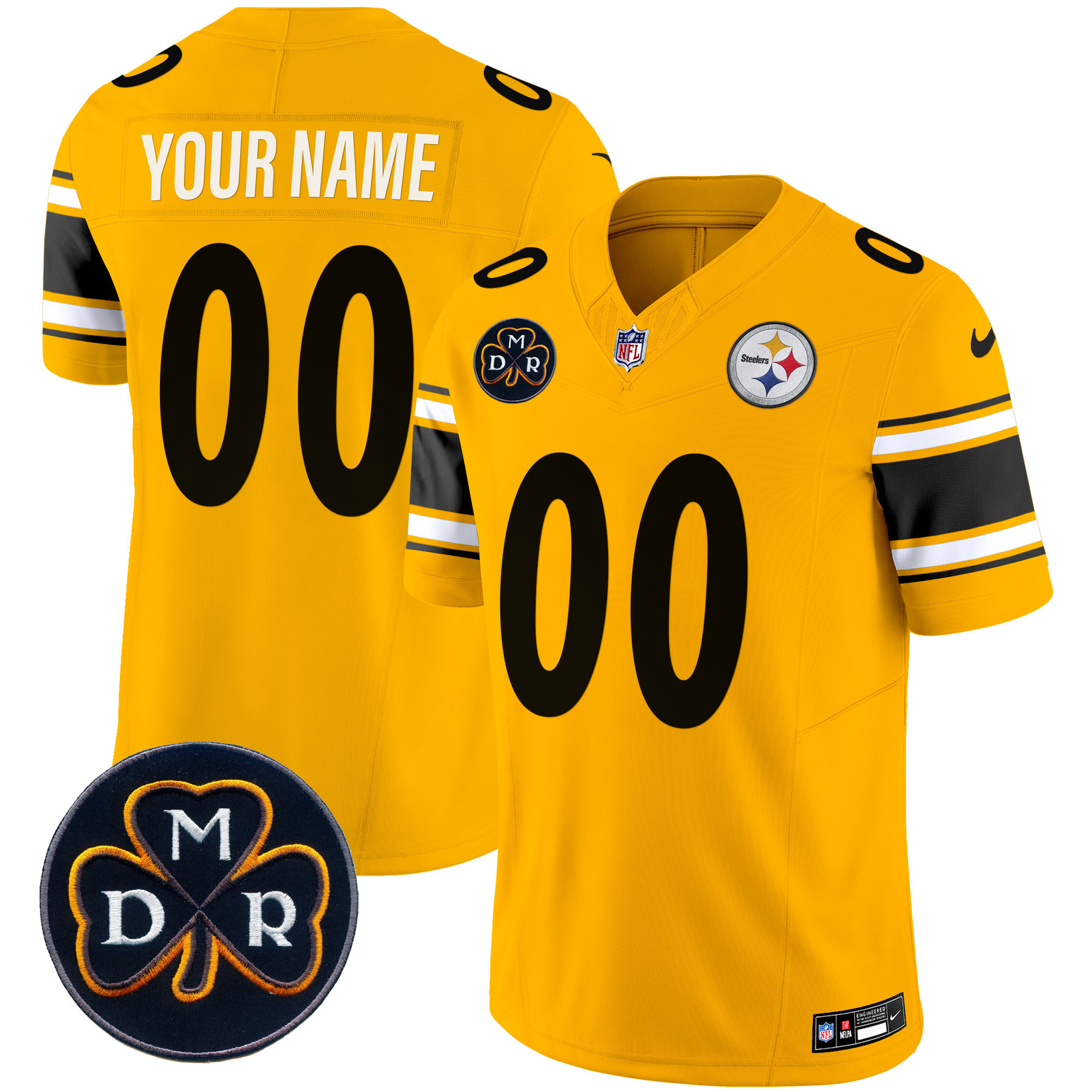 Men's Pittsburgh Steelers DMR Patch Vapor Limited Custom Gold Jersey - All Stitched