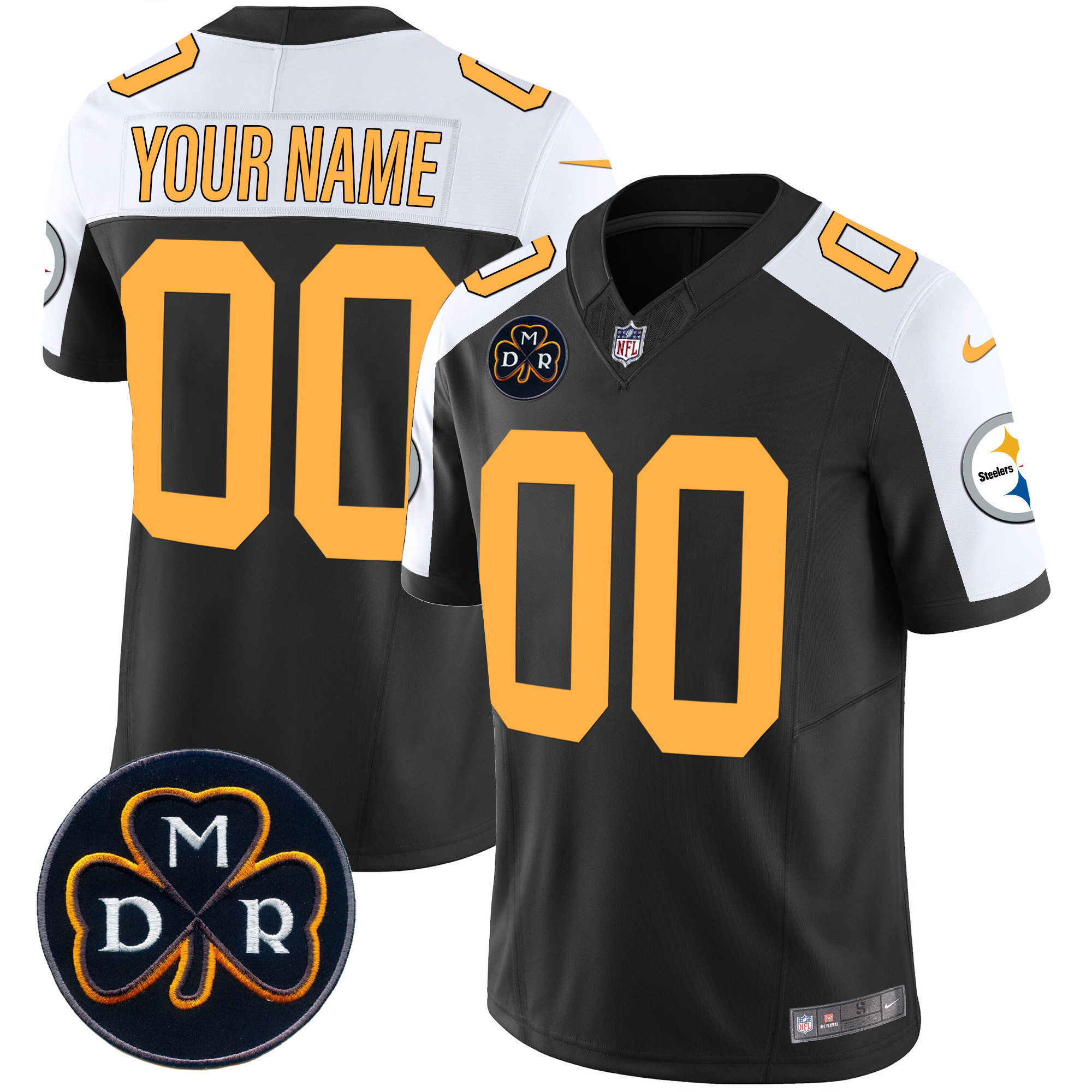 Men's Pittsburgh Steelers DMR Patch Vapor Limited Custom Rush Alternate Jersey - All Stitched