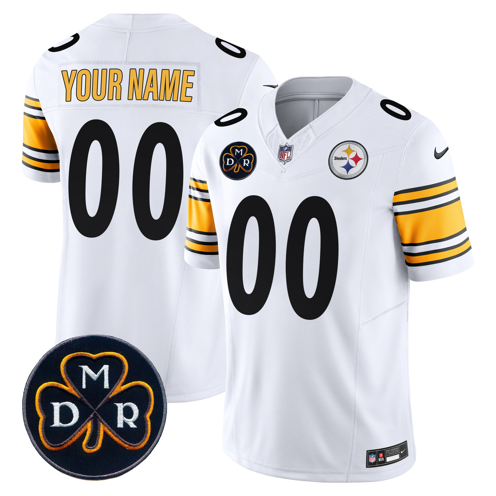 Men's Pittsburgh Steelers DMR Patch Vapor Limited Custom White Jersey - All Stitched