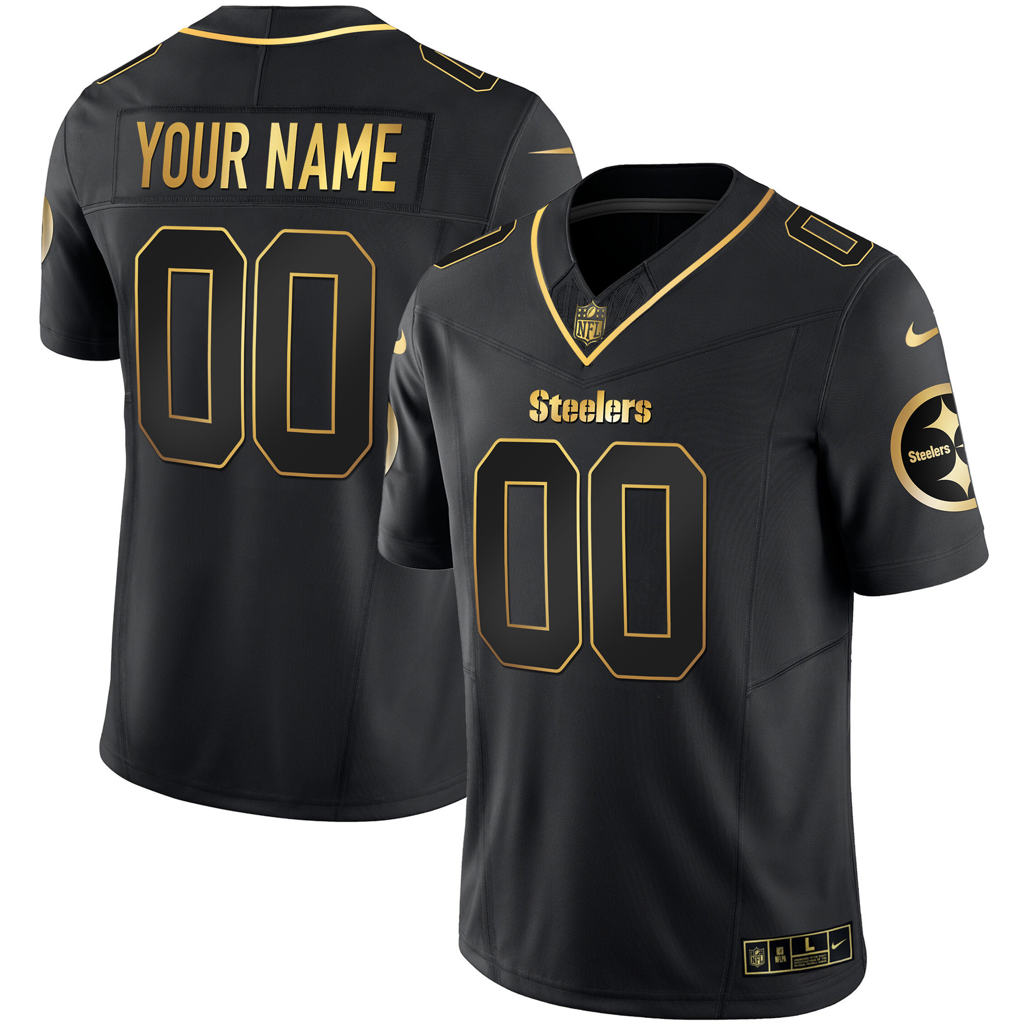 Men's Pittsburgh Steelers Gold Vapor Custom Black Gold Jersey - All Stitched