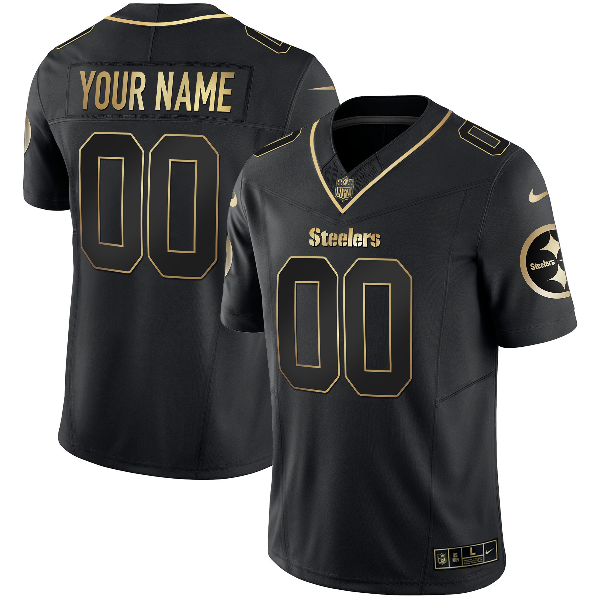 Men's Pittsburgh Steelers Gold Vapor Custom Black Gold Jersey - All Stitched