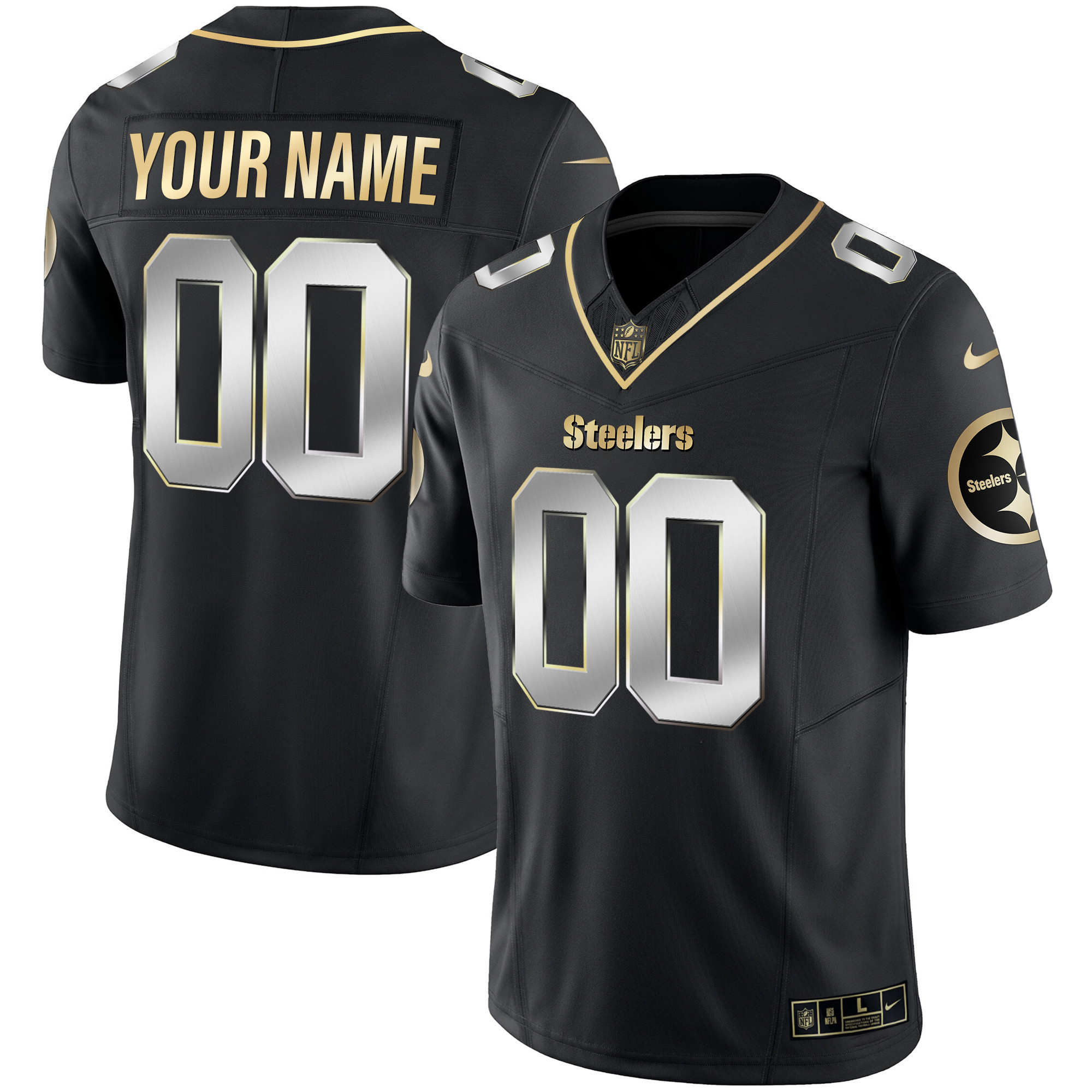 Men's Pittsburgh Steelers Gold Vapor Custom Black Limited Jersey - All Stitched