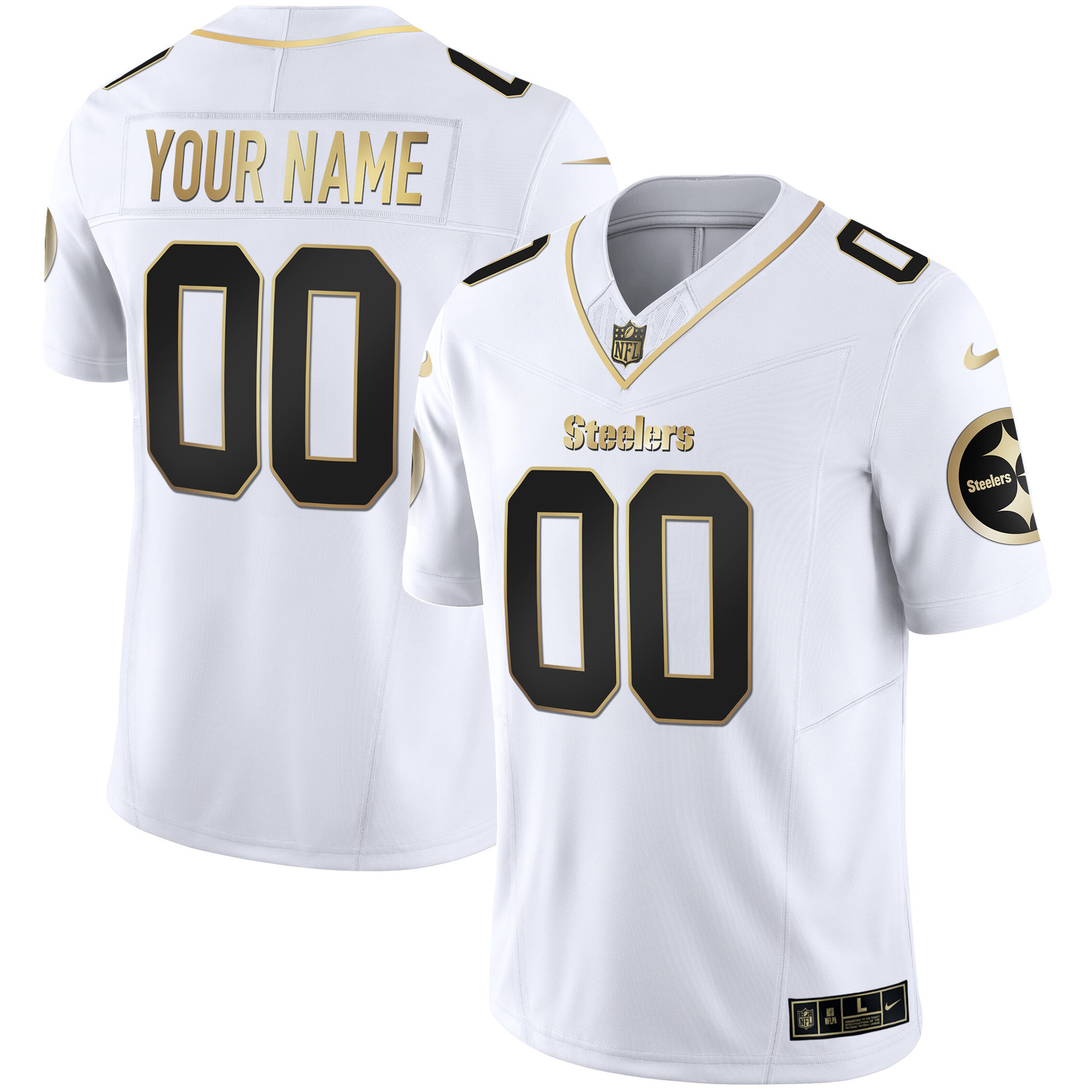Men's Pittsburgh Steelers Gold Vapor Custom White Gold Jersey - All Stitched