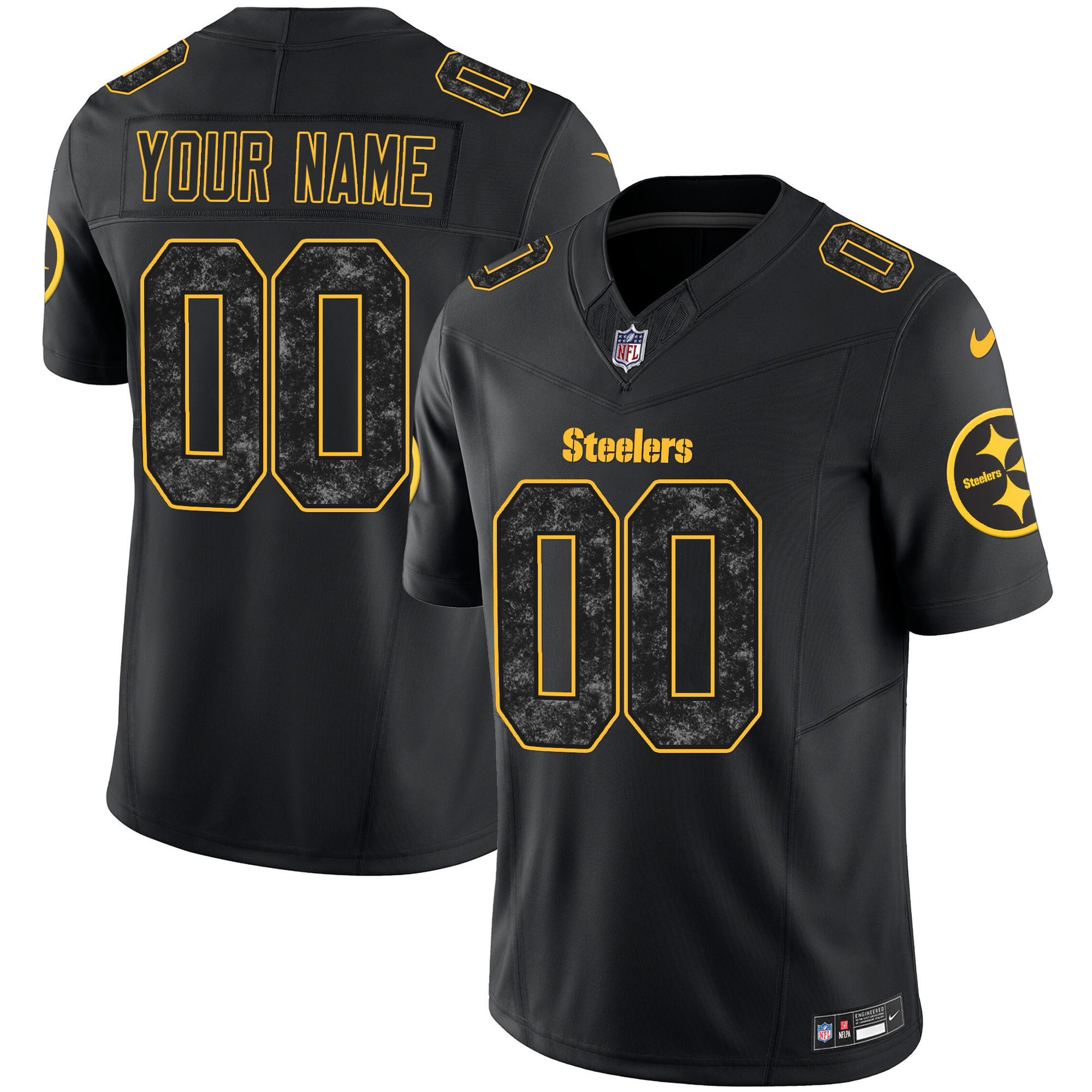 Men's Pittsburgh Steelers Grunge Vapor Limited Custom Black Jersey - All Stitched