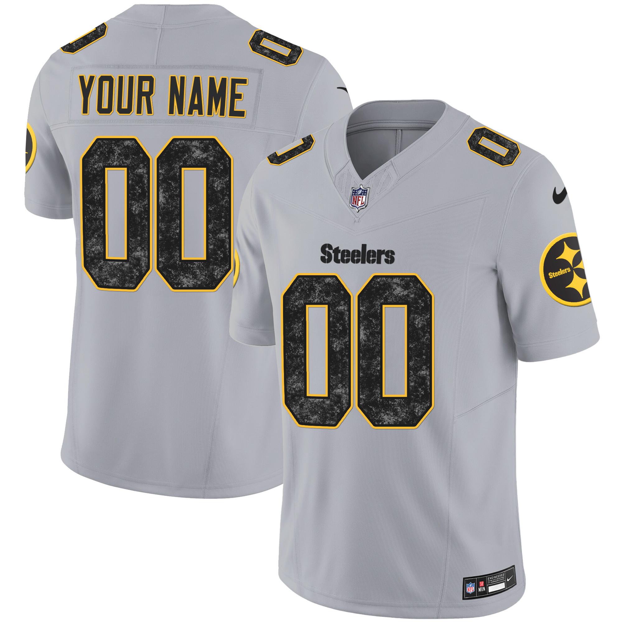 Men's Pittsburgh Steelers Grunge Vapor Limited Custom Gray Jersey - All Stitched
