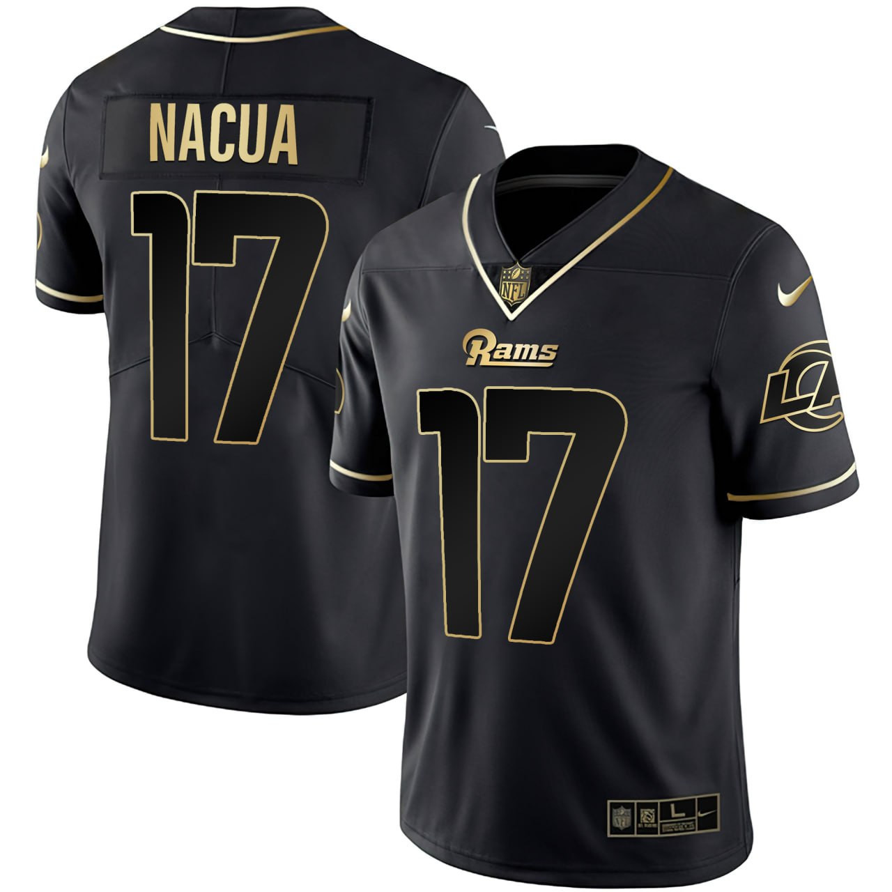 Men's Puka Nacua Los Angeles Rams Black Gold Puka Nacua Jersey - All Stitched