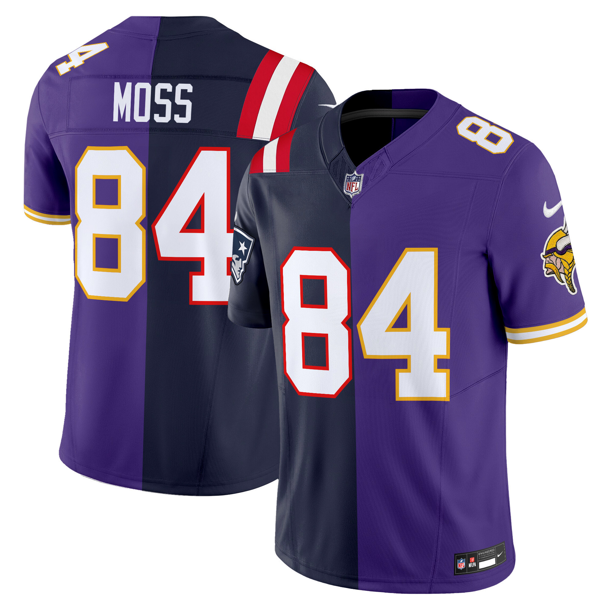 Men's Randy Moss Minnesota Vikings Split Vapor Limited #84 Vikings-Patriots Jersey - All Stitched