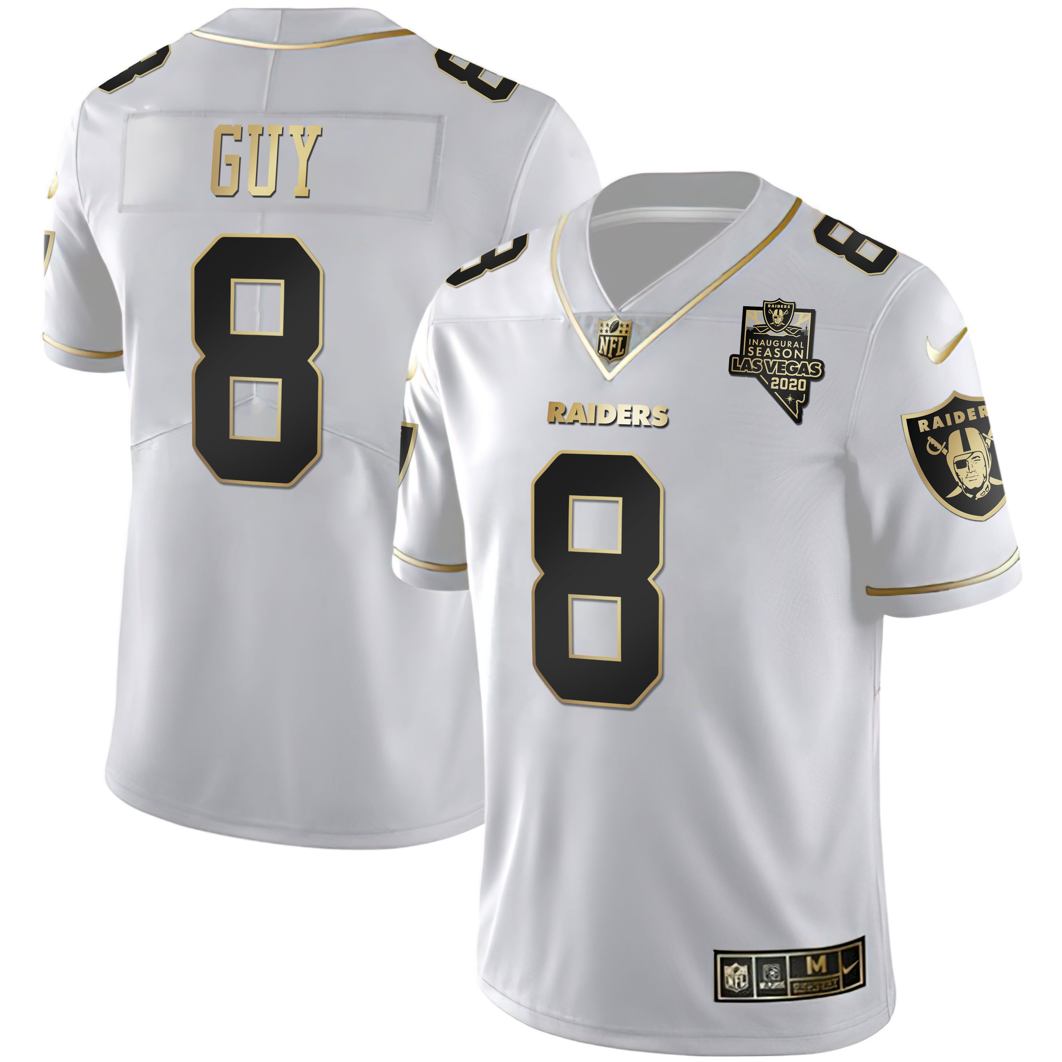 Men's Ray Guy Las Vegas Raiders Inaugural Season Patch White Gold & Black Gold - All Stitched White Gold Jersey - All Stitched