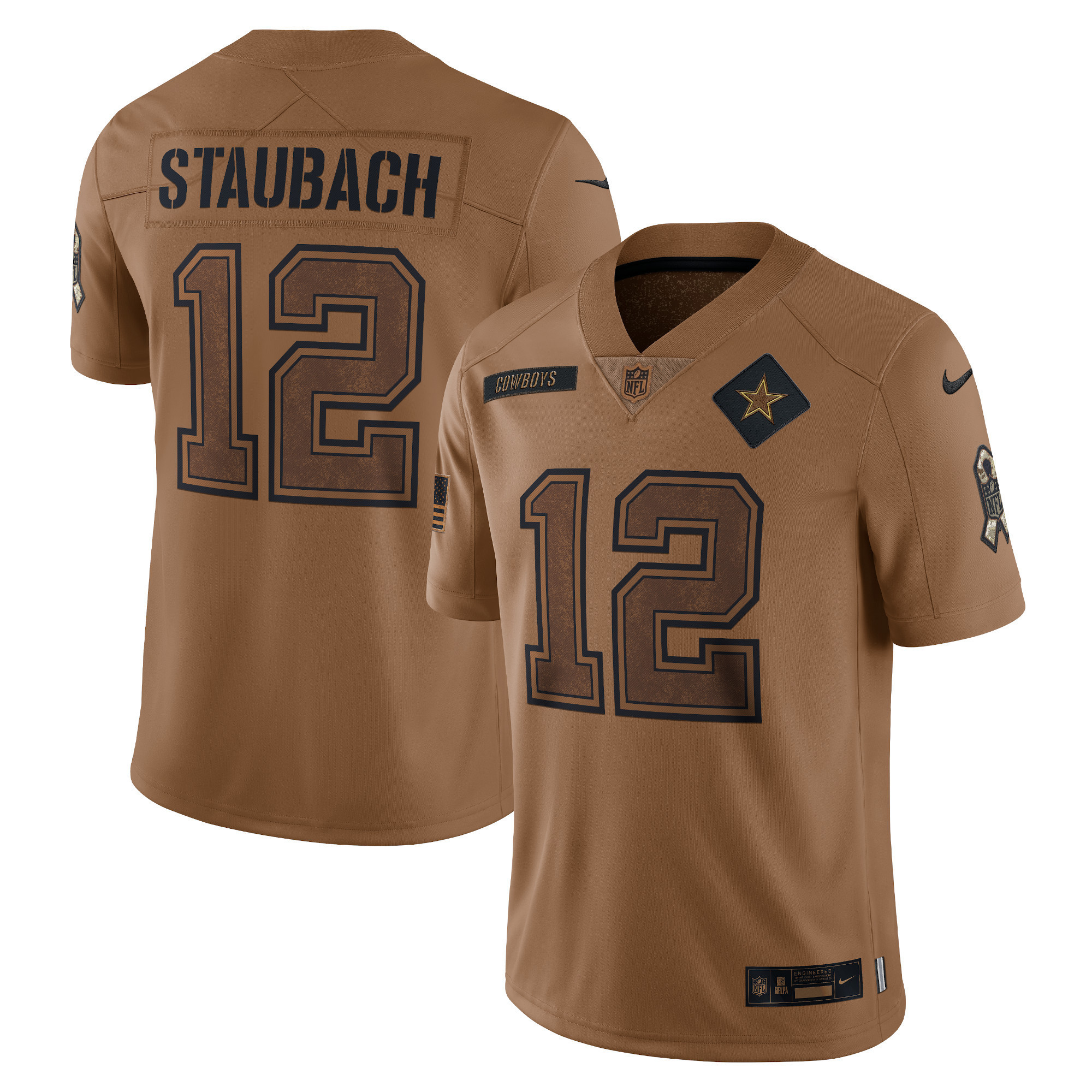 Men's Roger Staubach Dallas Cowboys Brown Jersey - All Stitched