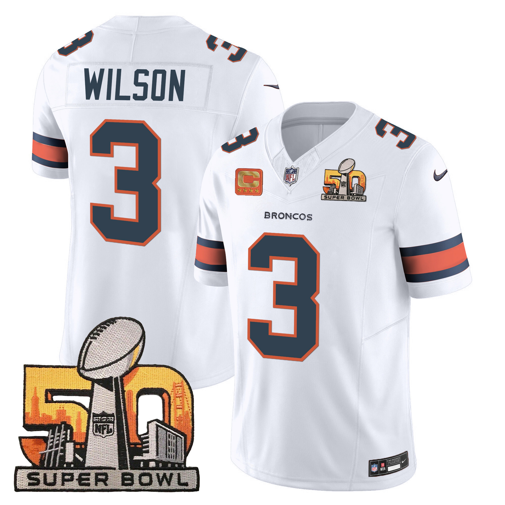 Men's Russell Wilson Denver Broncos Super Bowl 50 Patch Vapor White Jersey - All Stitched