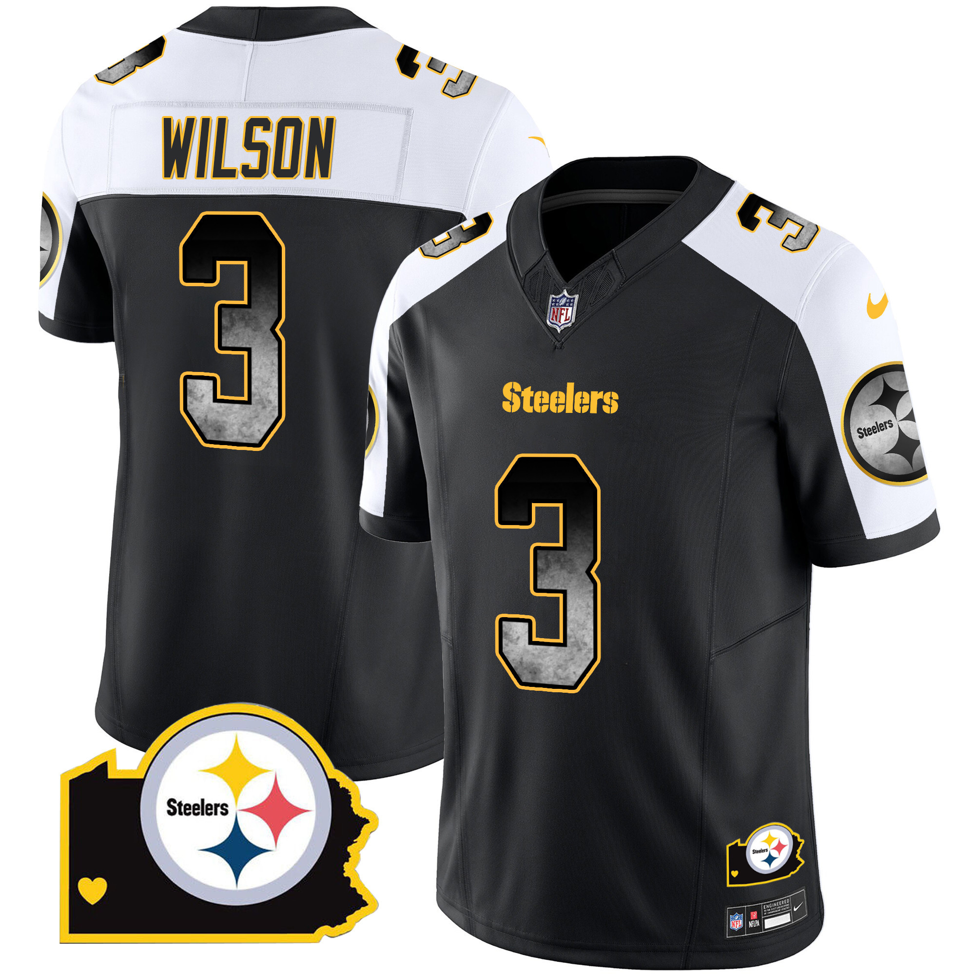 Men's Russell Wilson Pittsburgh Steelers Arch Smoke Home Patch Vapor Alternate Jersey - All Stitched