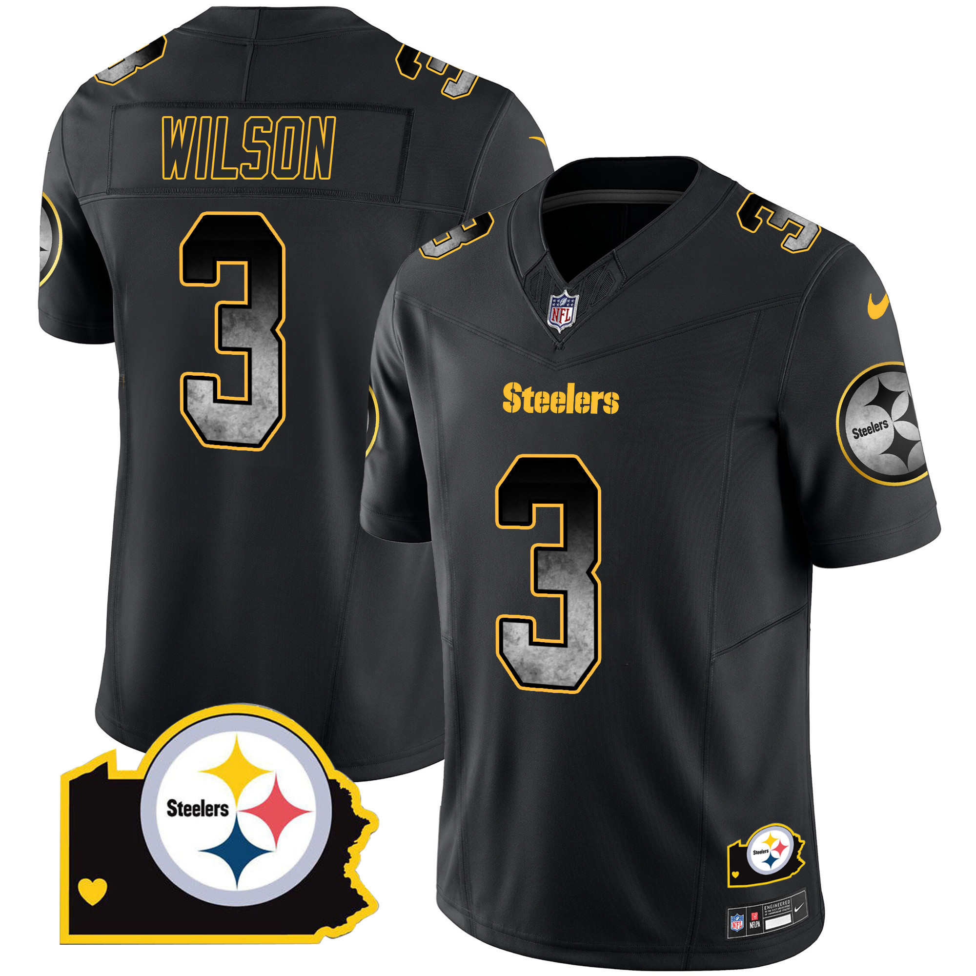 Men's Russell Wilson Pittsburgh Steelers Arch Smoke Home Patch Vapor Black Jersey - All Stitched