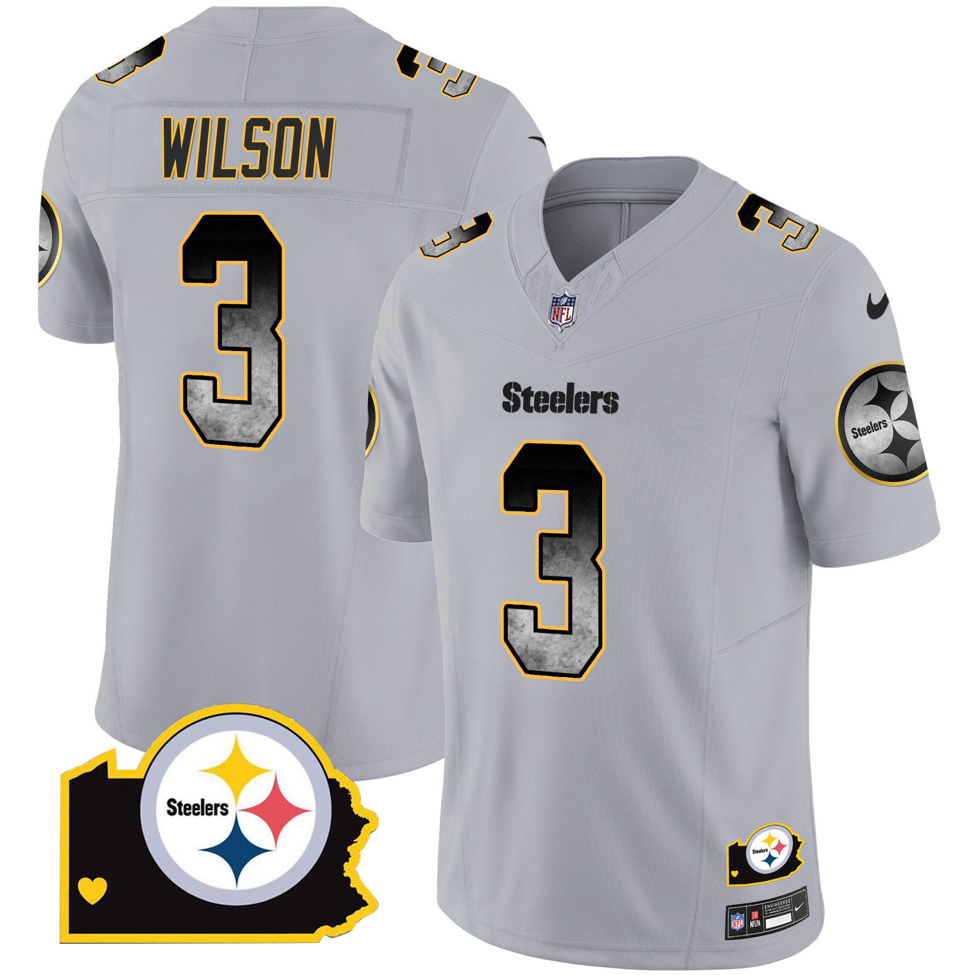 Men's Russell Wilson Pittsburgh Steelers Arch Smoke Home Patch Vapor Gray Jersey - All Stitched