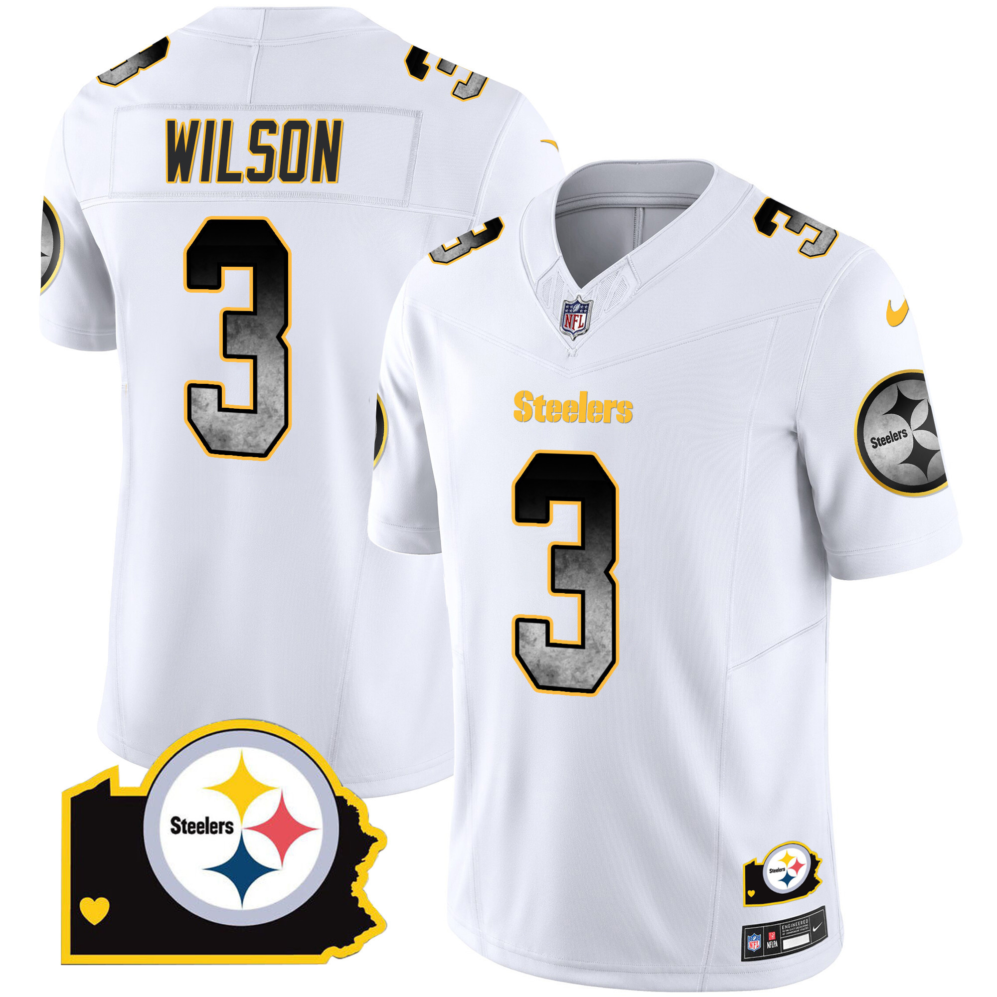 Men's Russell Wilson Pittsburgh Steelers Arch Smoke Home Patch Vapor White Jersey - All Stitched