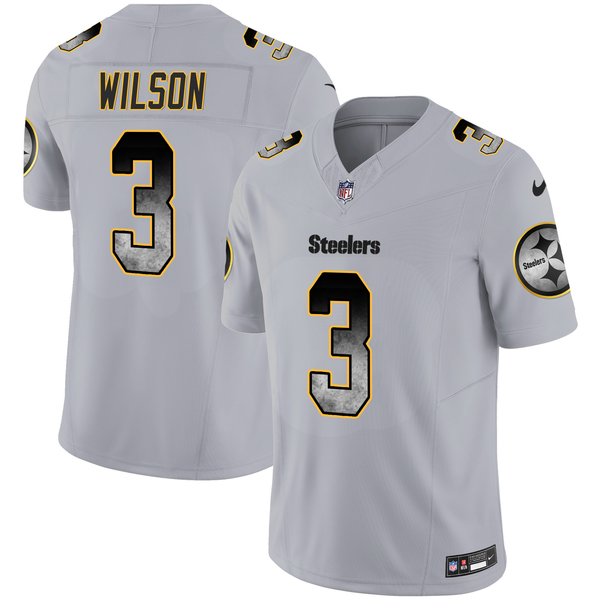 Men's Russell Wilson Pittsburgh Steelers Arch Smoke Vapor Gray Jersey - All Stitched
