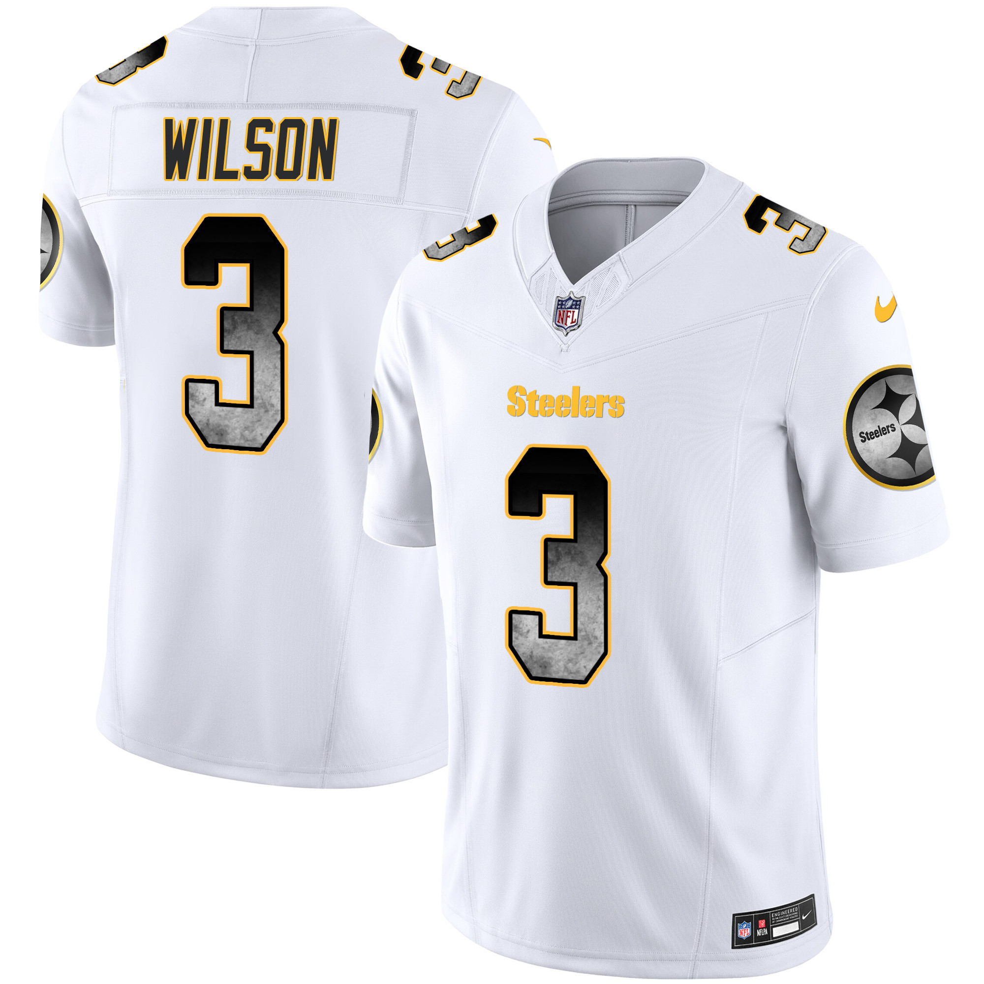 Men's Russell Wilson Pittsburgh Steelers Arch Smoke Vapor White Jersey - All Stitched