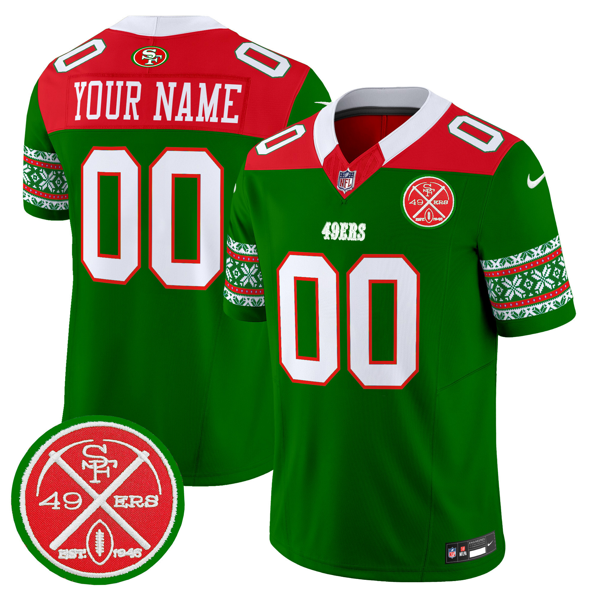 Men's San Francisco 49ers 2024 Christmas Vapor Limited Custom Green Jersey - All Stitched