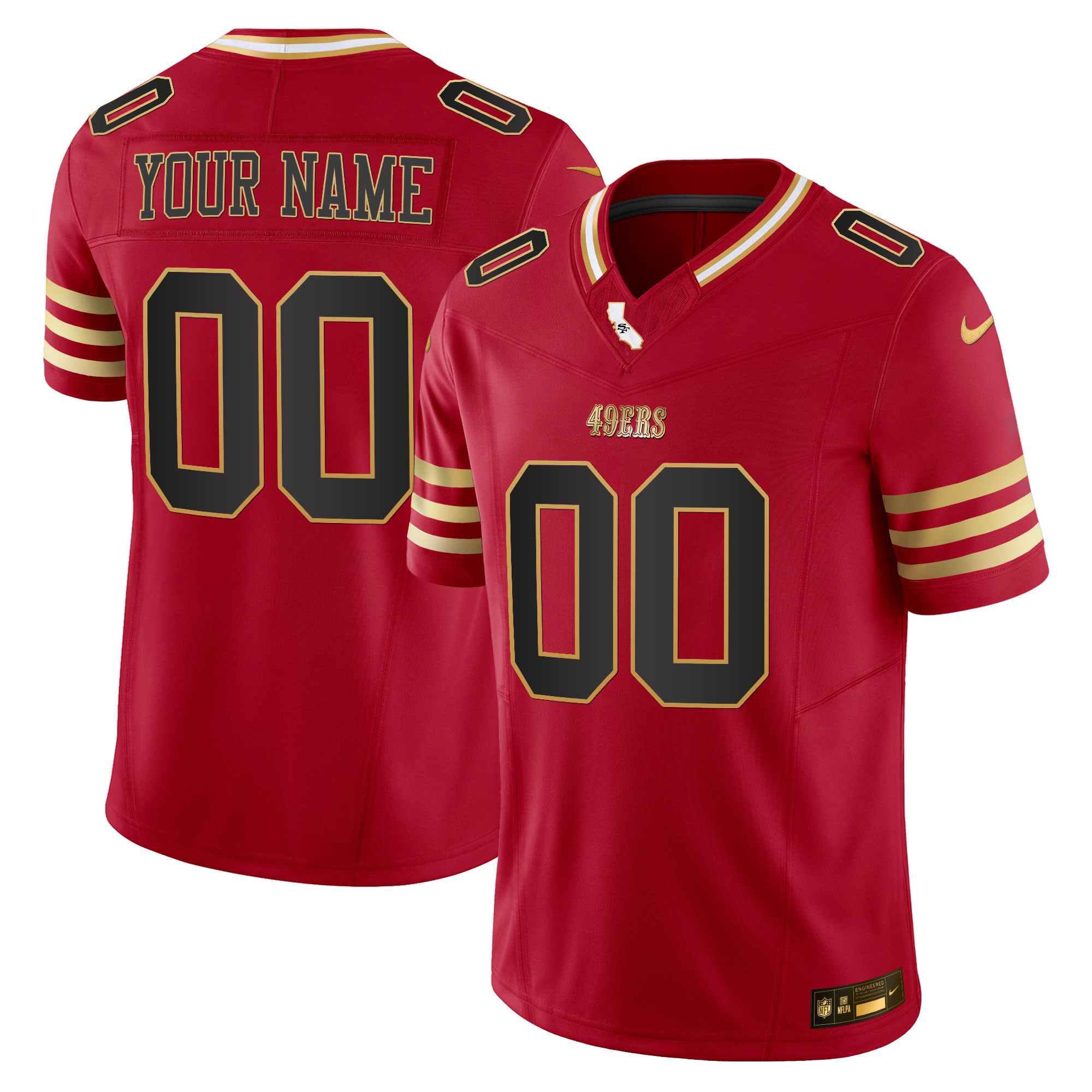 Men's San Francisco 49ers 2024 Gold Vapor Custom Black Scarlet Jersey - All Stitched