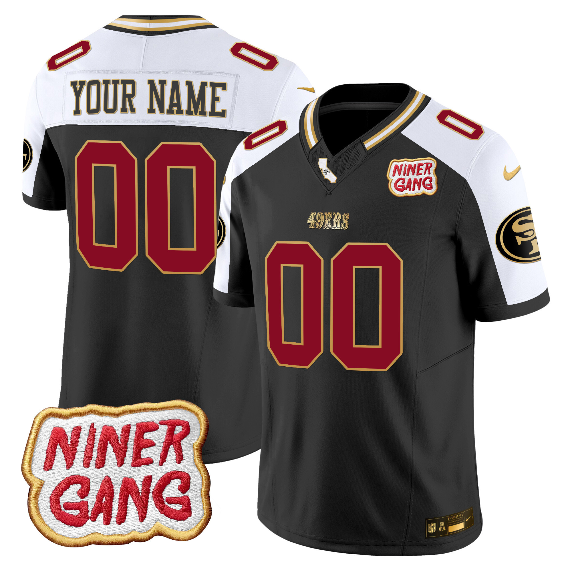 Men's San Francisco 49ers 2024 Niner Gang Patch Vapor Custom Black Alternate Jersey - All Stitched