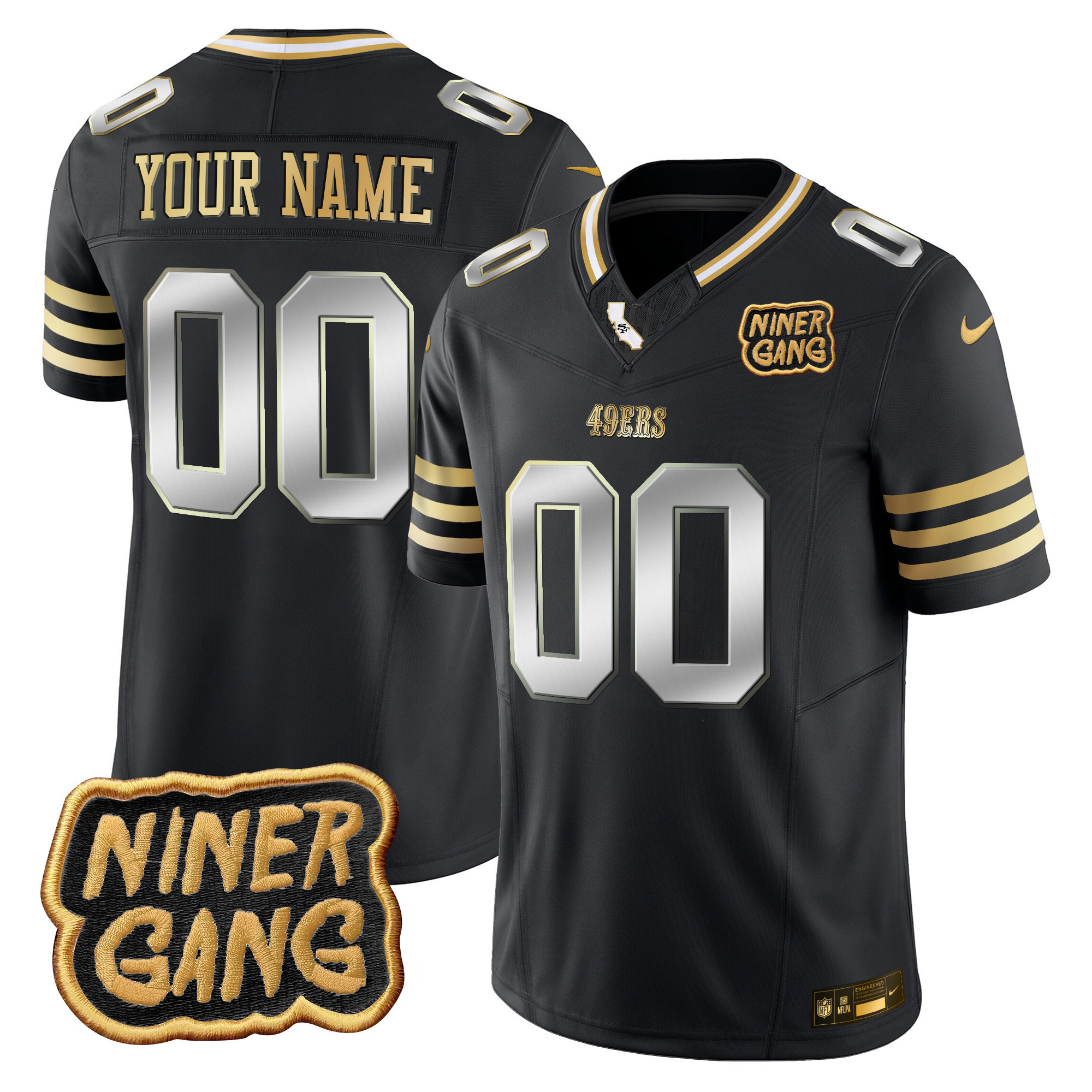 Men's San Francisco 49ers 2024 Niner Gang Patch Vapor Custom Black Limited Jersey - All Stitched