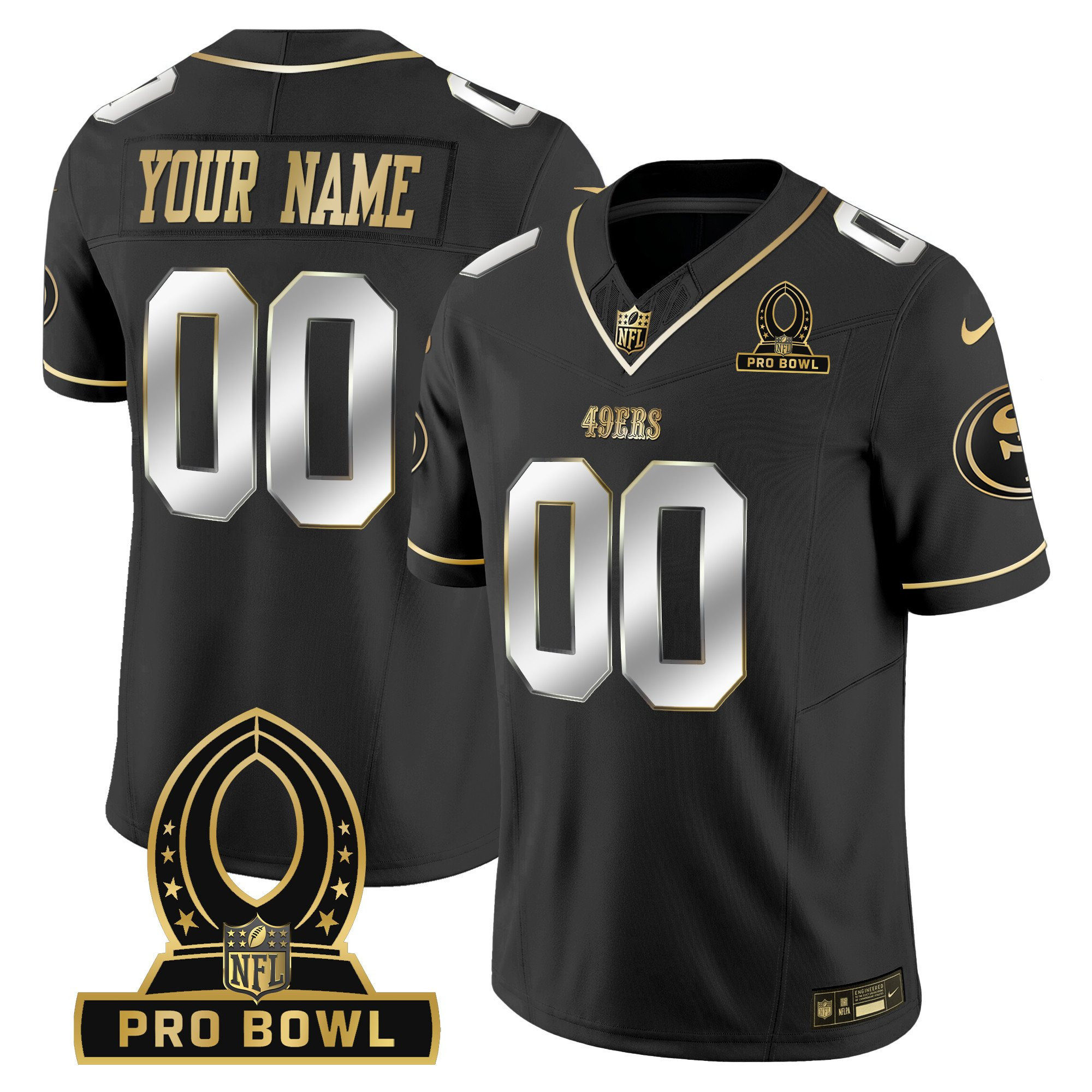 Men's San Francisco 49ers 2024 Pro Bowl Patch Vapor Custom Black Jersey - All Stitched