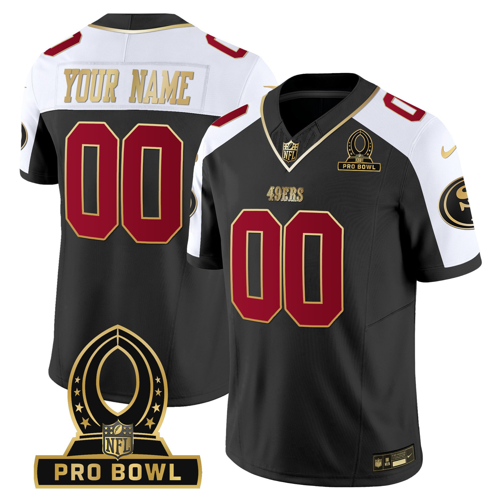 Men's San Francisco 49ers 2024 Pro Bowl Patch Vapor Custom Black/White Jersey - All Stitched