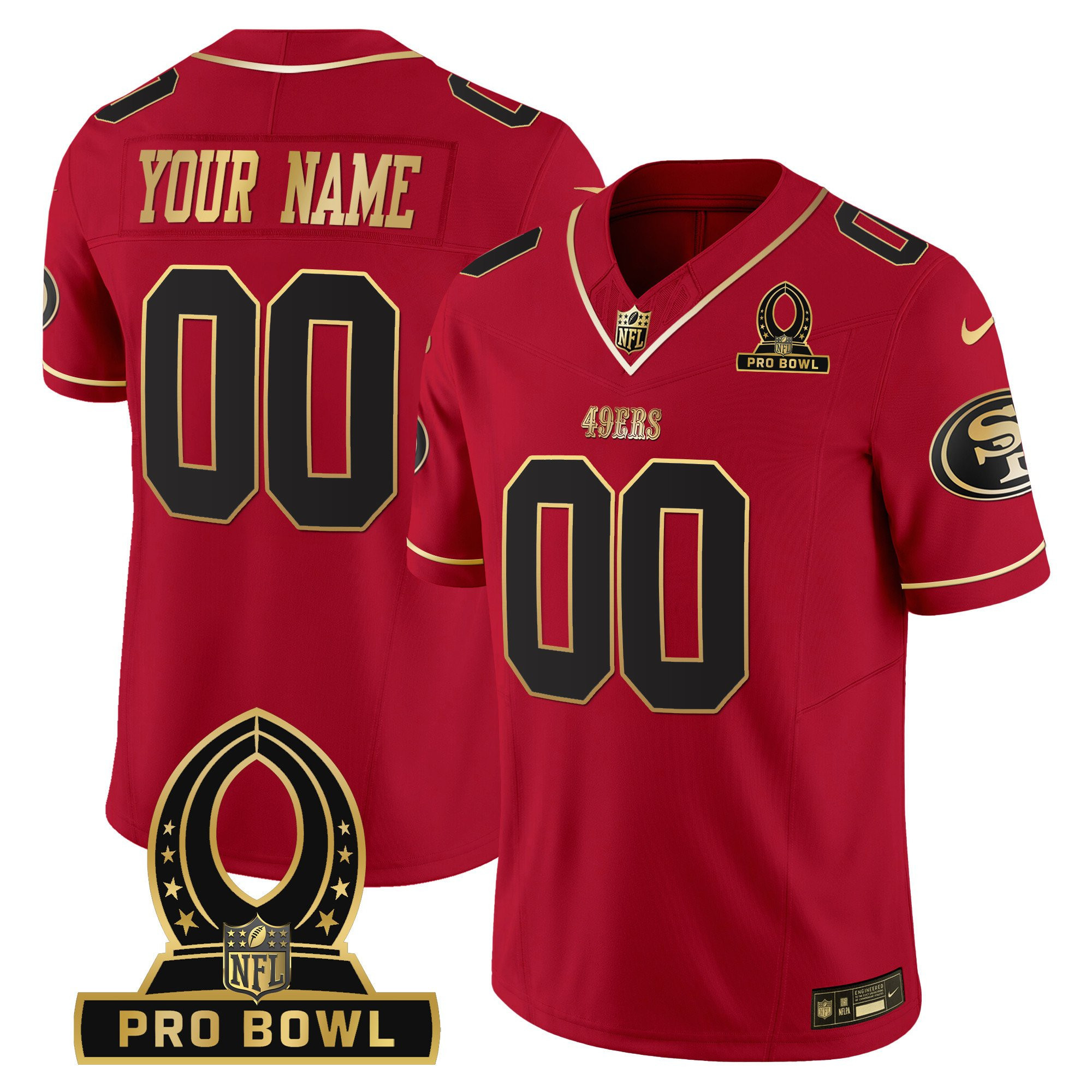 Men's San Francisco 49ers 2024 Pro Bowl Patch Vapor Custom Red Jersey - All Stitched
