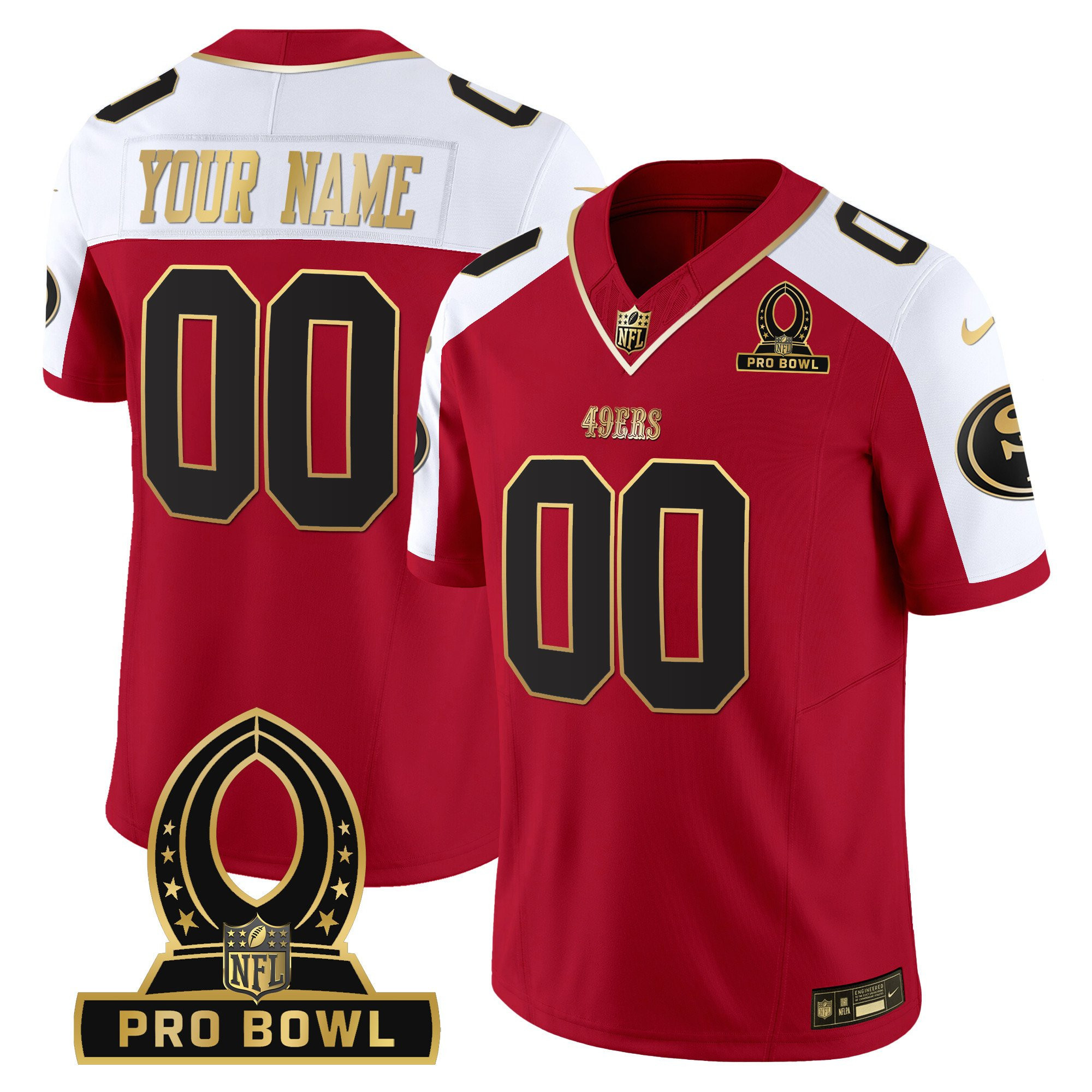 Men's San Francisco 49ers 2024 Pro Bowl Patch Vapor Custom Red/White Jersey - All Stitched