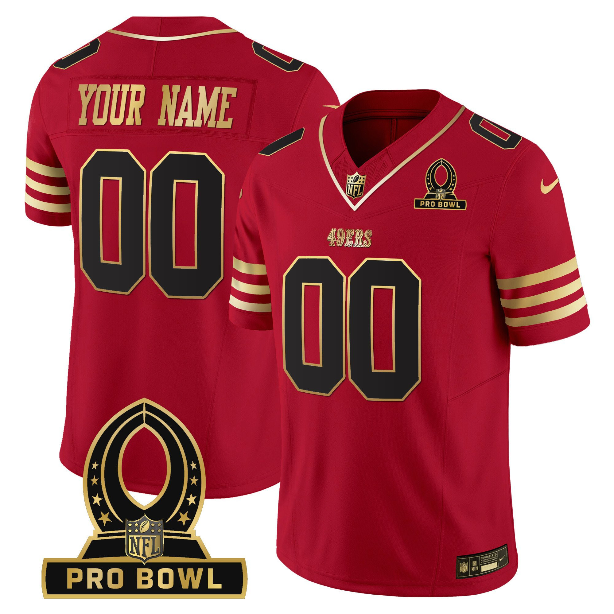 Men's San Francisco 49ers 2024 Pro Bowl Patch Vapor Custom Scarlet Jersey - All Stitched