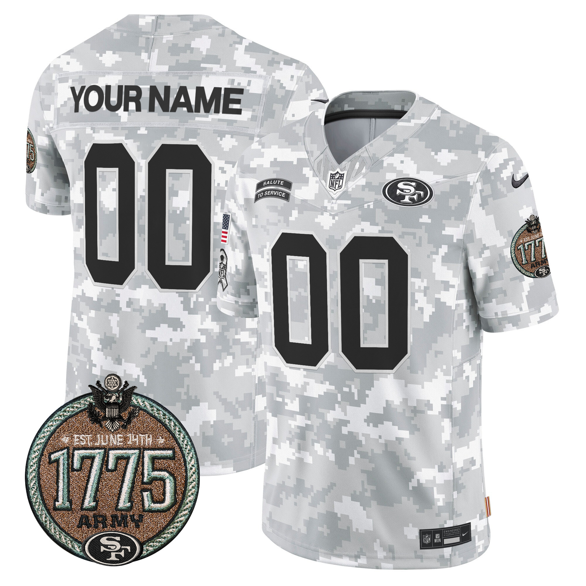 Men's San Francisco 49ers 2024 Salute to Service Establishment Year Patch Vapor Limited Custom Army Jersey - All Stitched