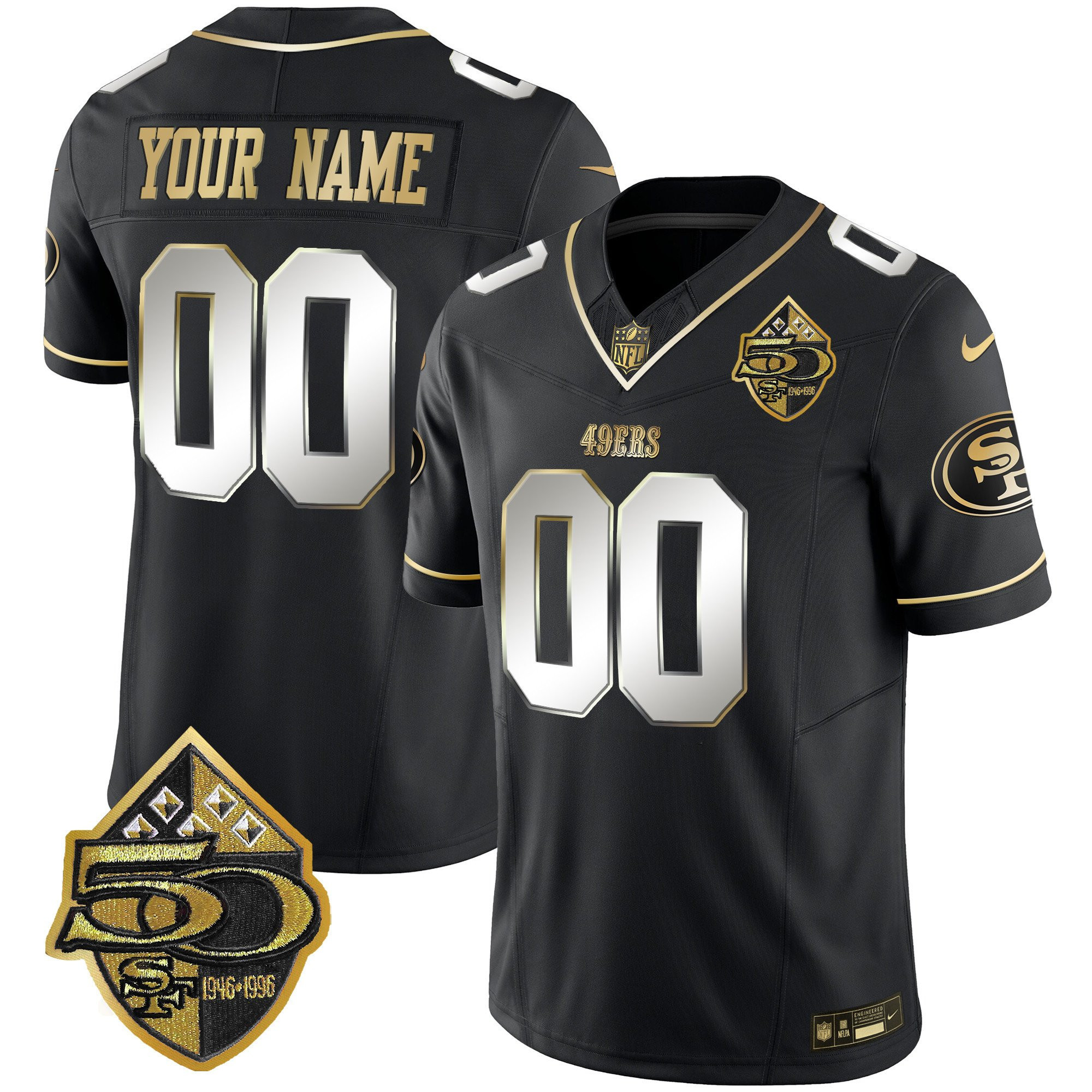 Men's San Francisco 49ers 50th Anniversary Patch Vapor Limited Custom Black Jersey - All Stitched