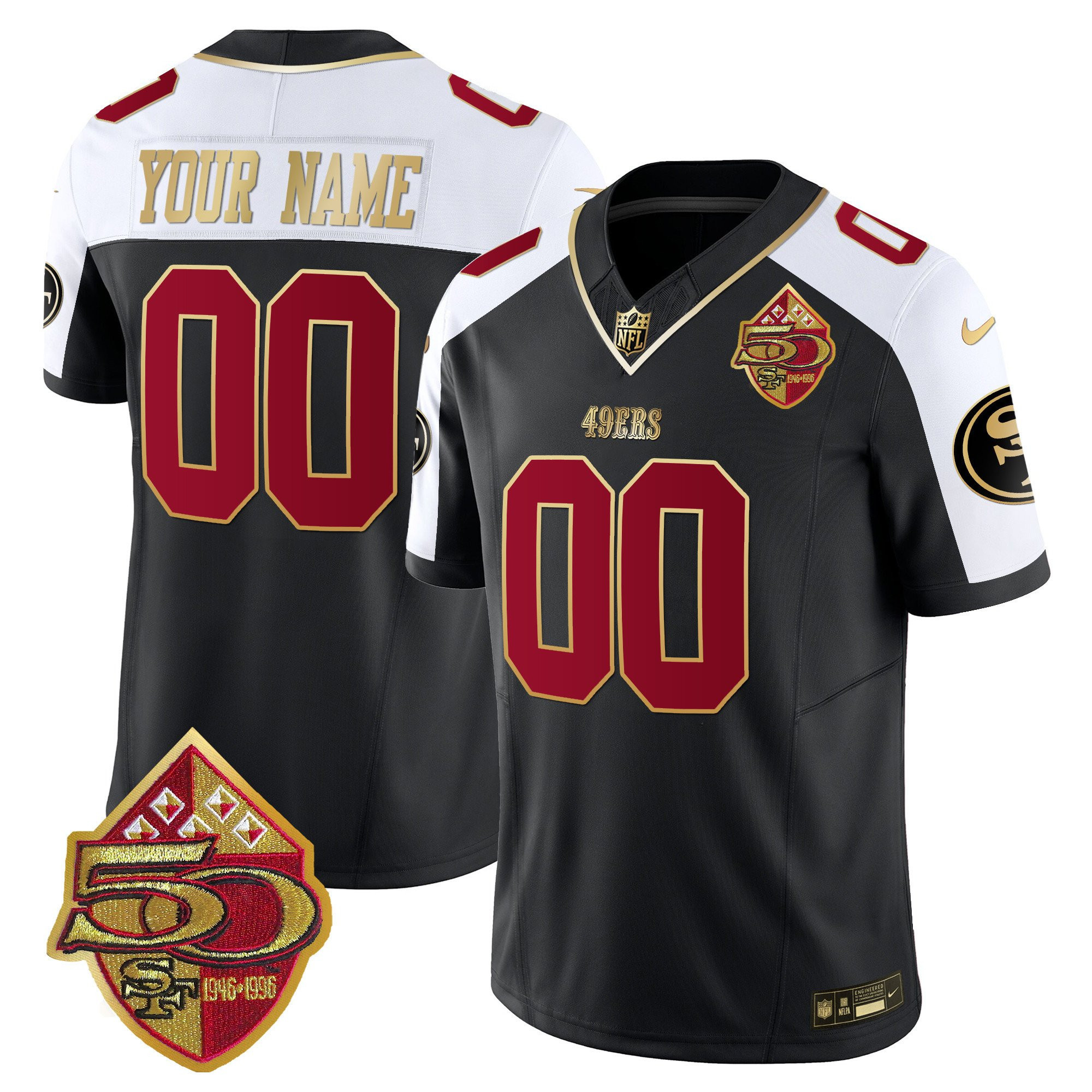 Men's San Francisco 49ers 50th Anniversary Patch Vapor Limited Custom Black/White Jersey - All Stitched