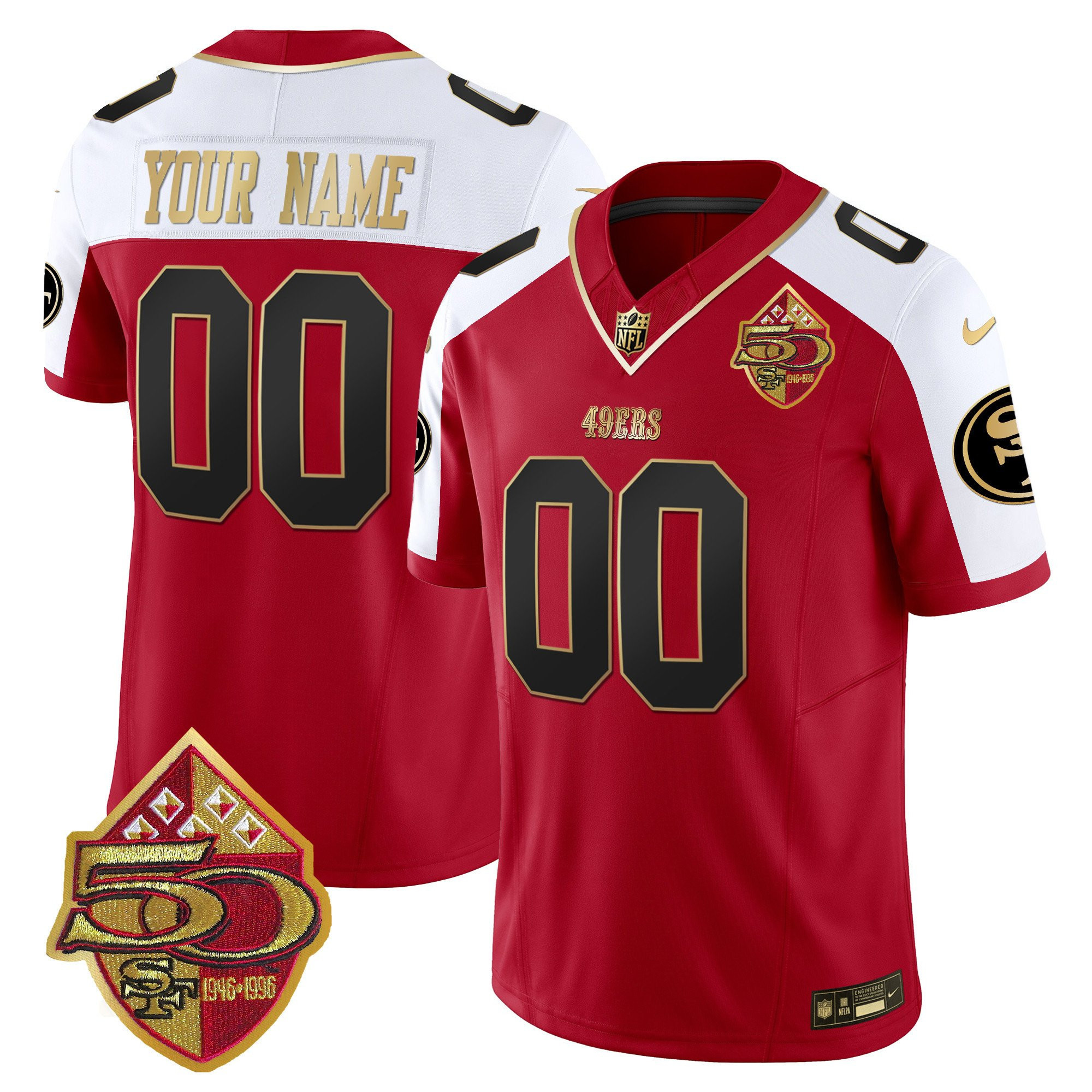Men's San Francisco 49ers 50th Anniversary Patch Vapor Limited Custom Red/White Jersey - All Stitched