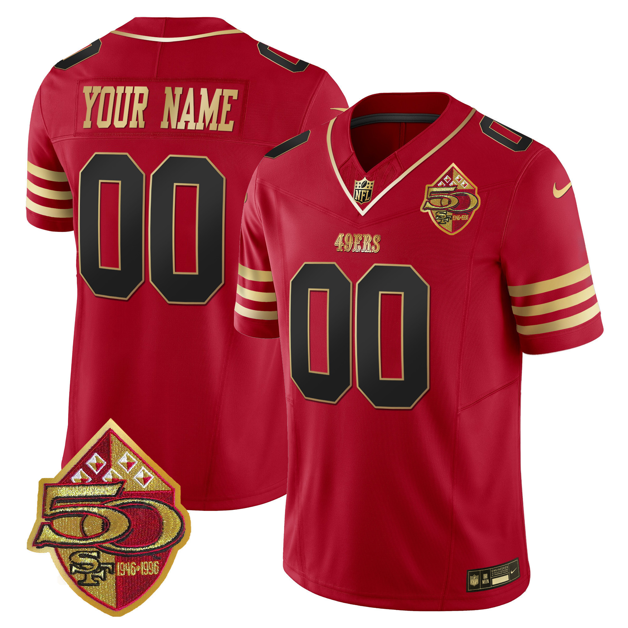 Men's San Francisco 49ers 50th Anniversary Patch Vapor Limited Custom Scarlet Jersey - All Stitched