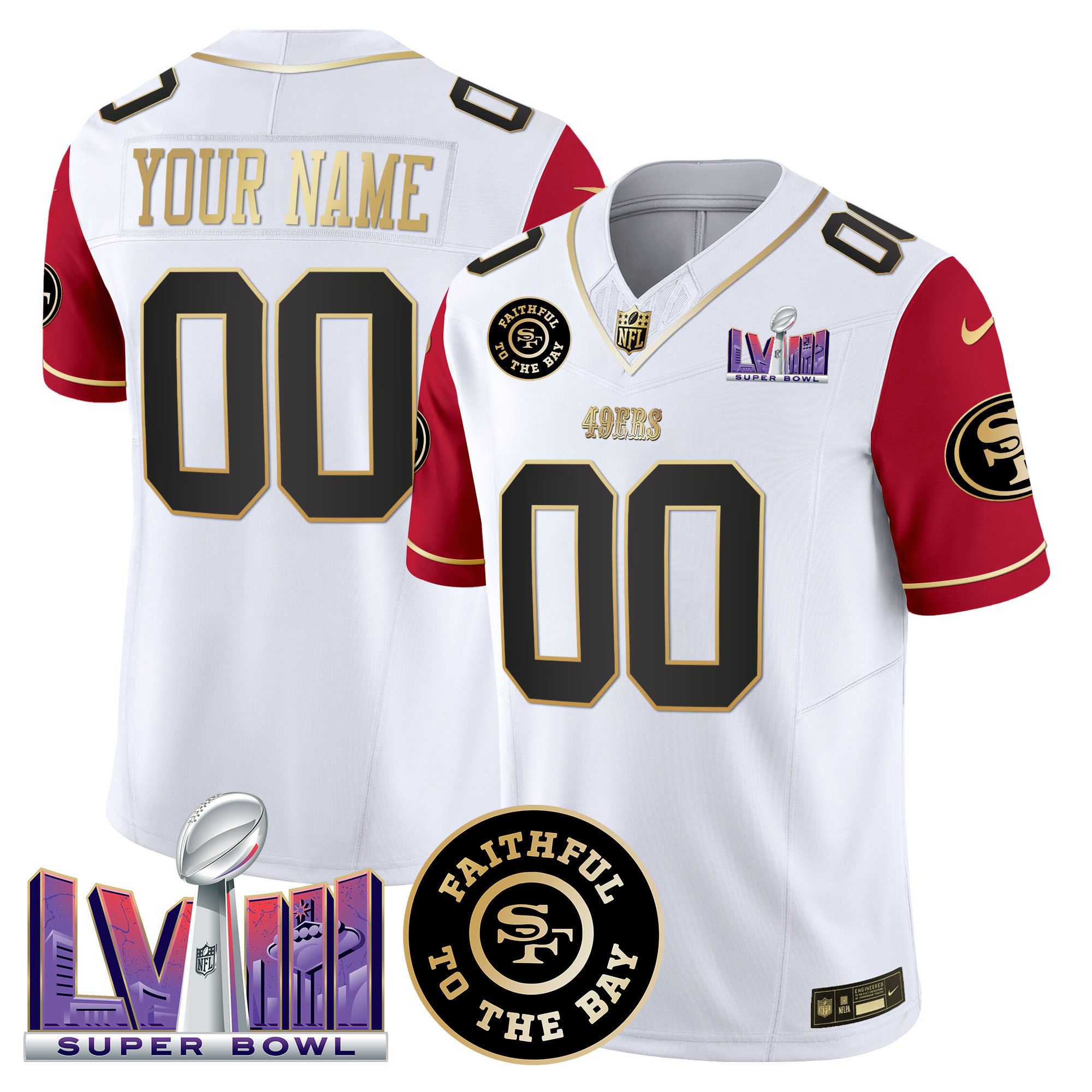 Men's San Francisco 49ers Faithful & Super Bowl LVIII Patch Vapor Custom Color Sleeves Jersey - All Stitched