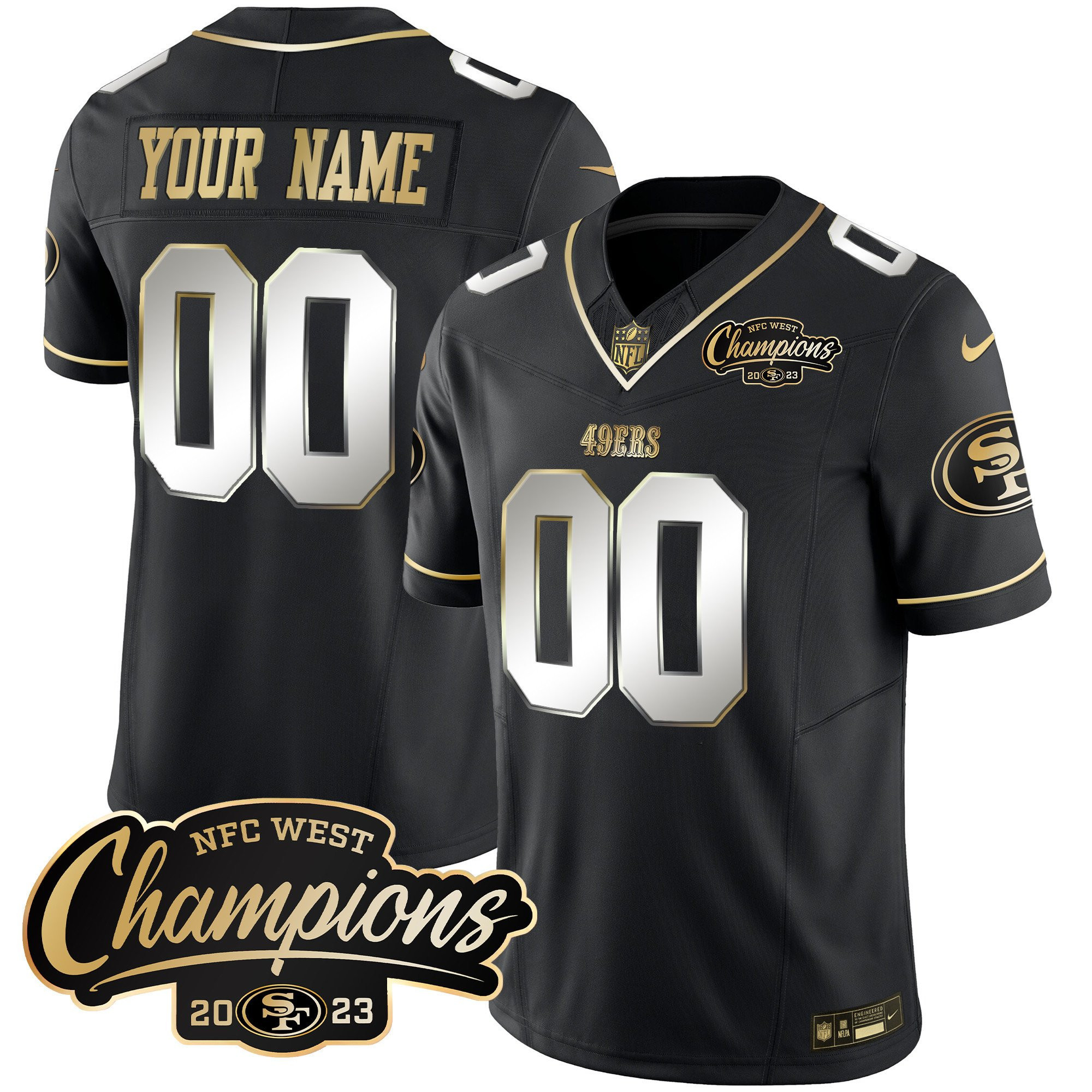 Men's San Francisco 49ers NFC West Champions Patch Vapor Custom Black Jersey - All Stitched