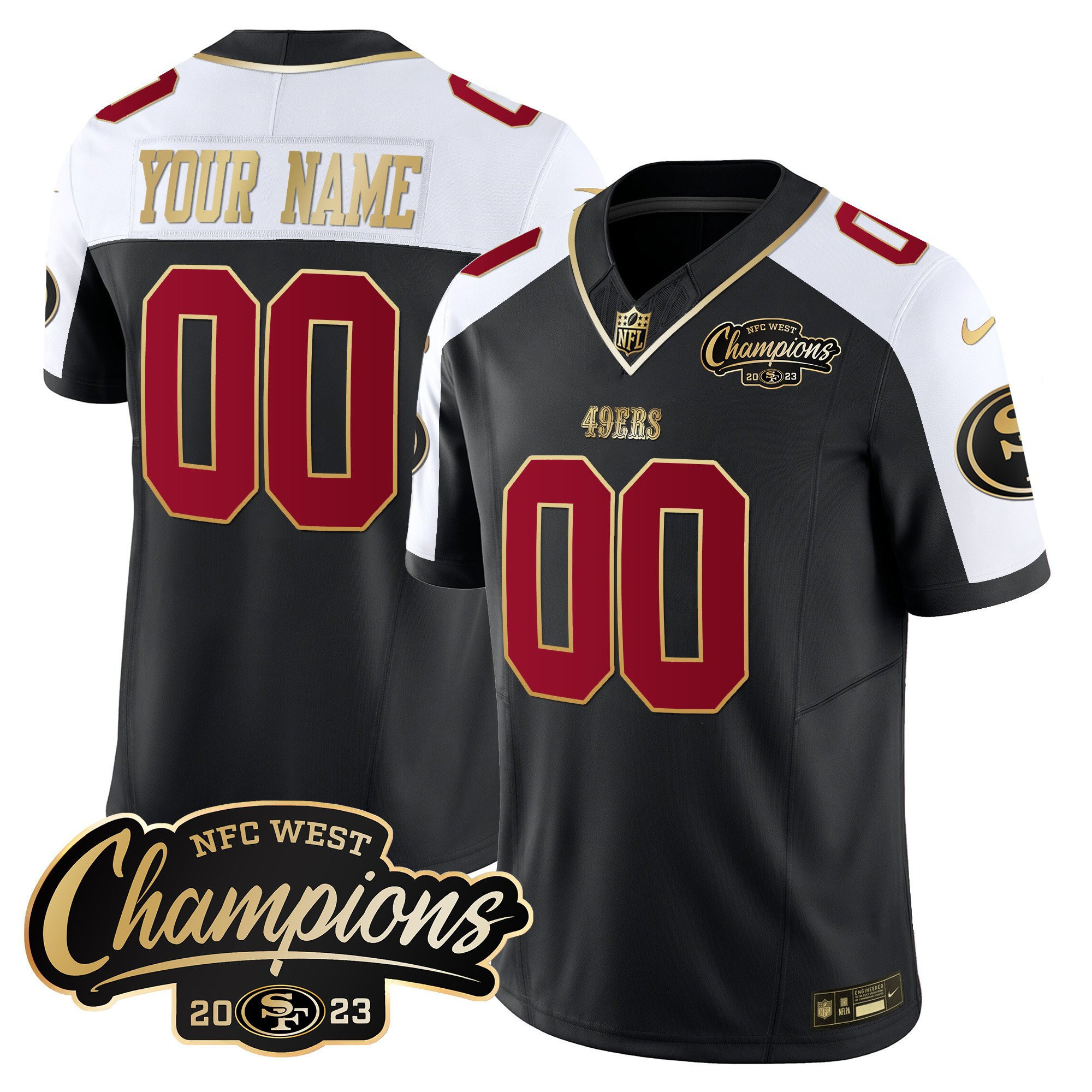 Men's San Francisco 49ers NFC West Champions Patch Vapor Custom Black/White Jersey - All Stitched