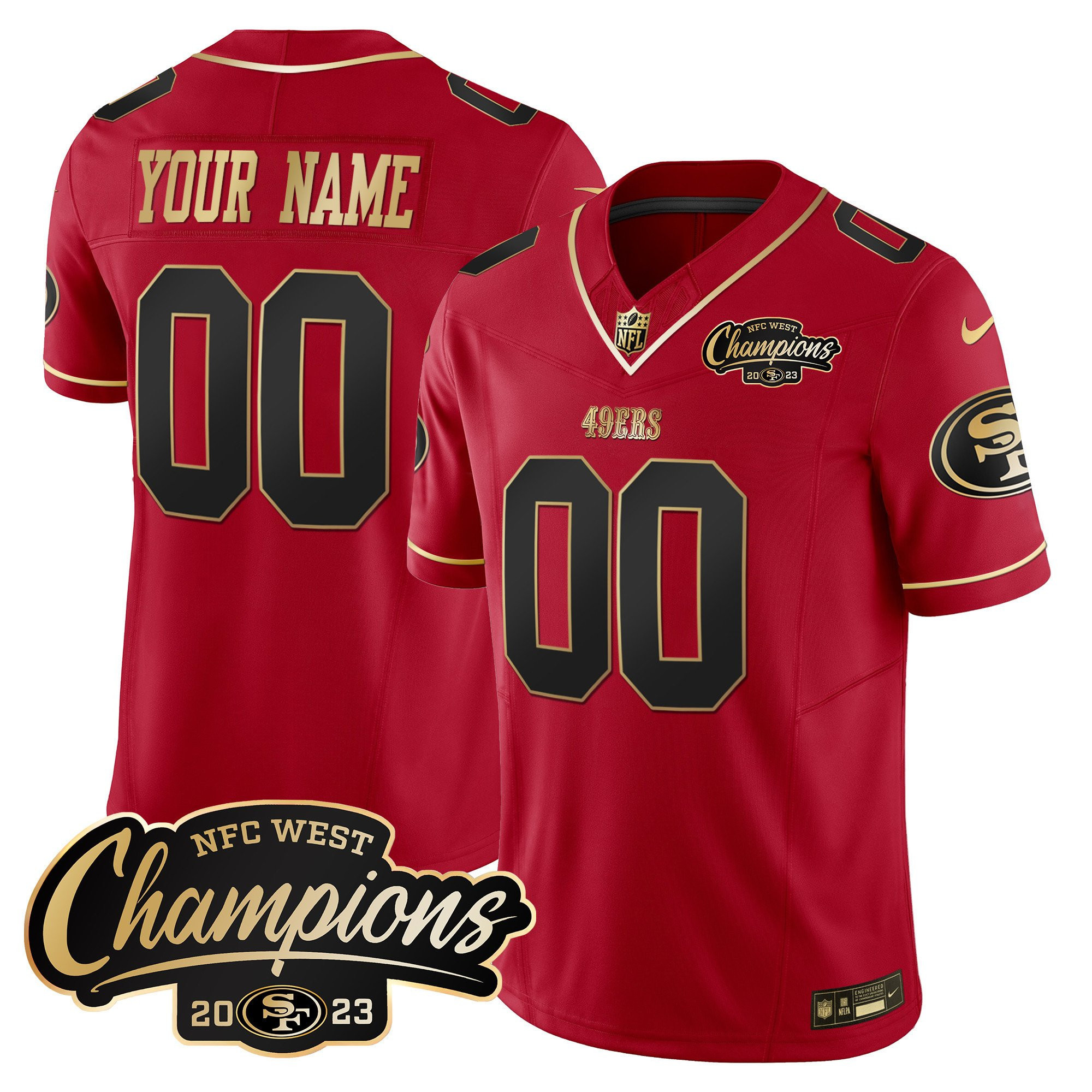 Men's San Francisco 49ers NFC West Champions Patch Vapor Custom Red Jersey - All Stitched