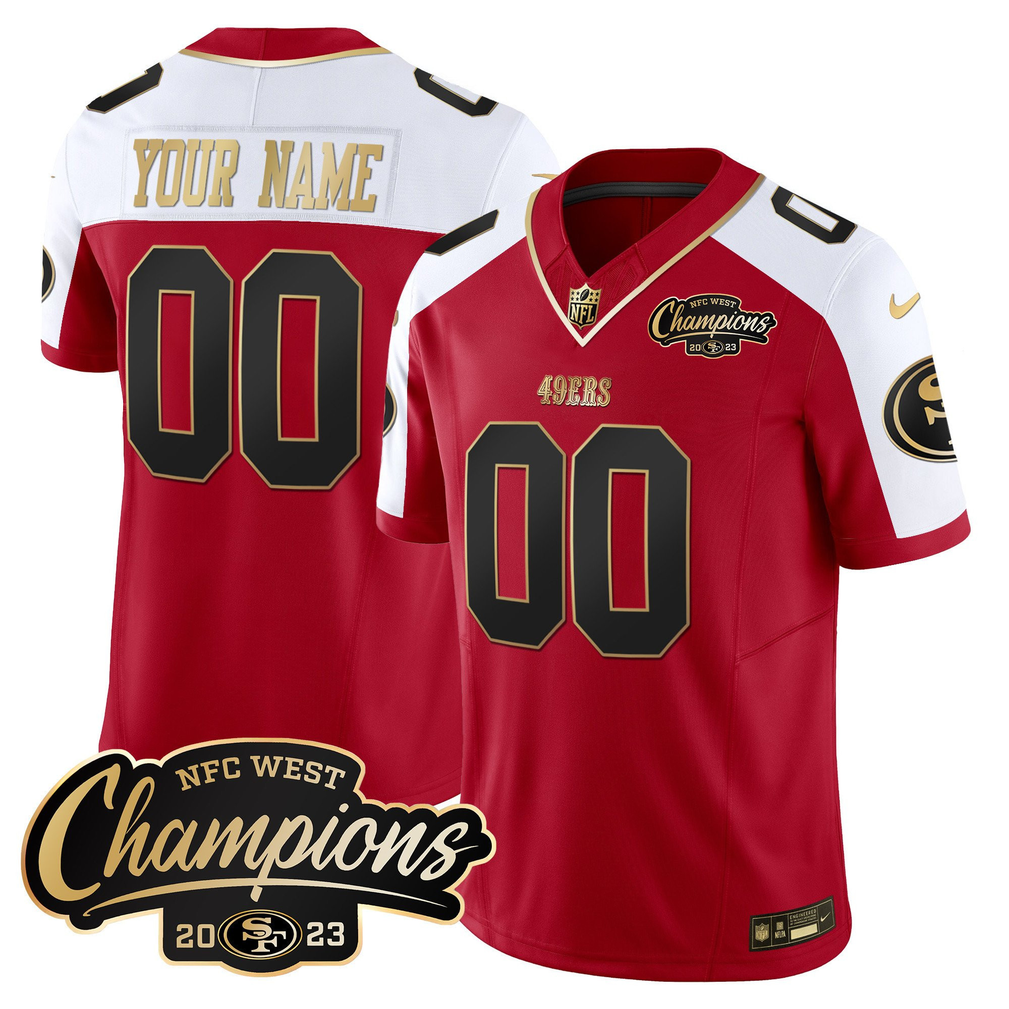 Men's San Francisco 49ers NFC West Champions Patch Vapor Custom Red/White Jersey - All Stitched