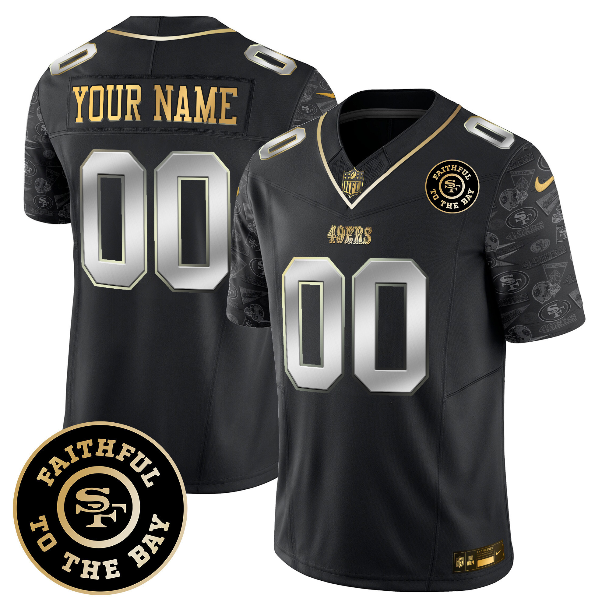 Men's San Francisco 49ers Pattern Style Vapor Limited Custom Black Limited Jersey - All Stitched