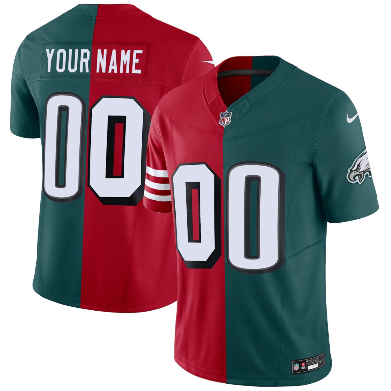 Men's San Francisco 49ers Philadelphia Eagles Split Custom Split Jersey - All Stitched